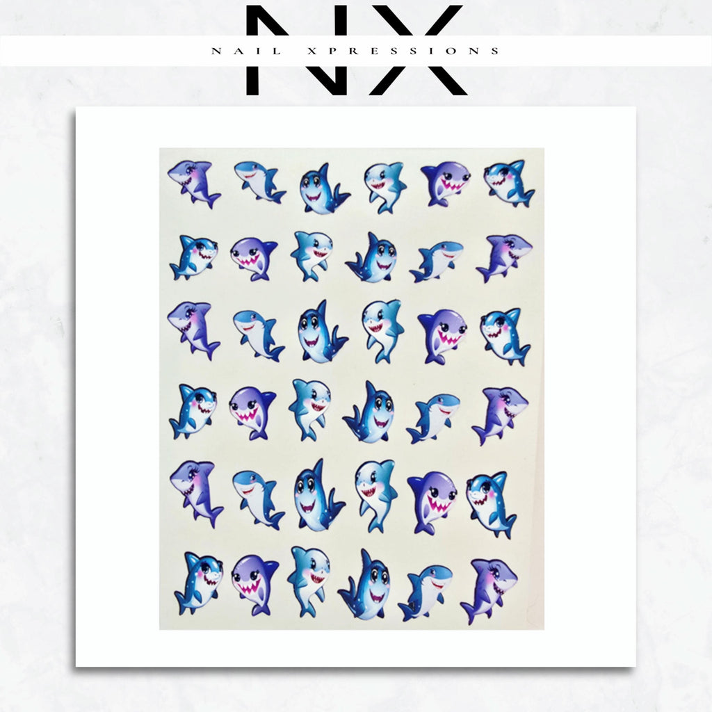 Kawaii Shark Week Nail Stickers | Nail Decals | Nail Art Decorations