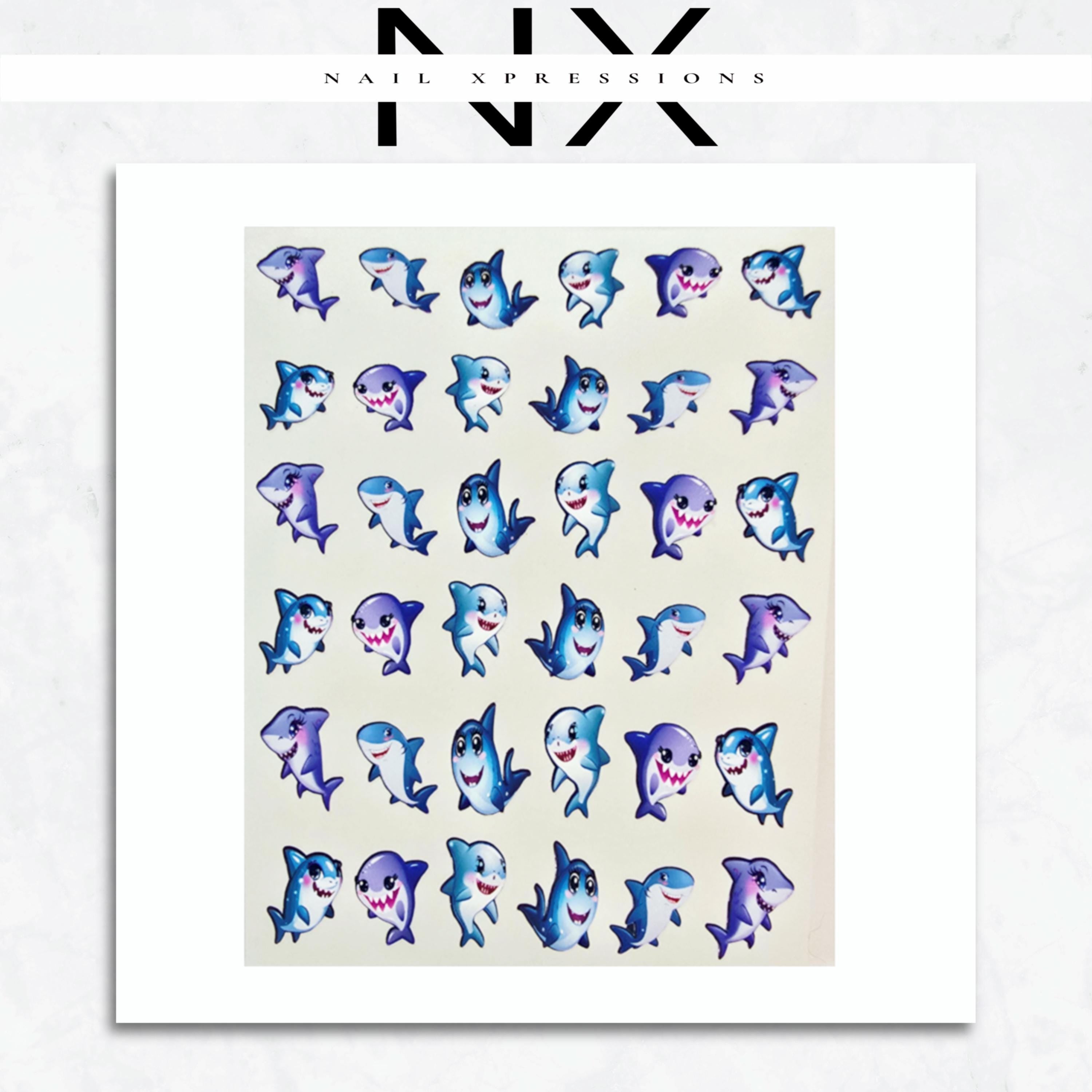 Kawaii Shark Week Nail Stickers | Nail Decals | Nail Art Decorations