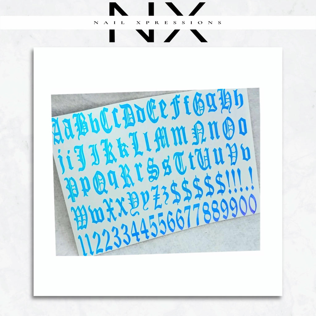 Holographic Old English Letters & Numbers | Nail Art Stickers