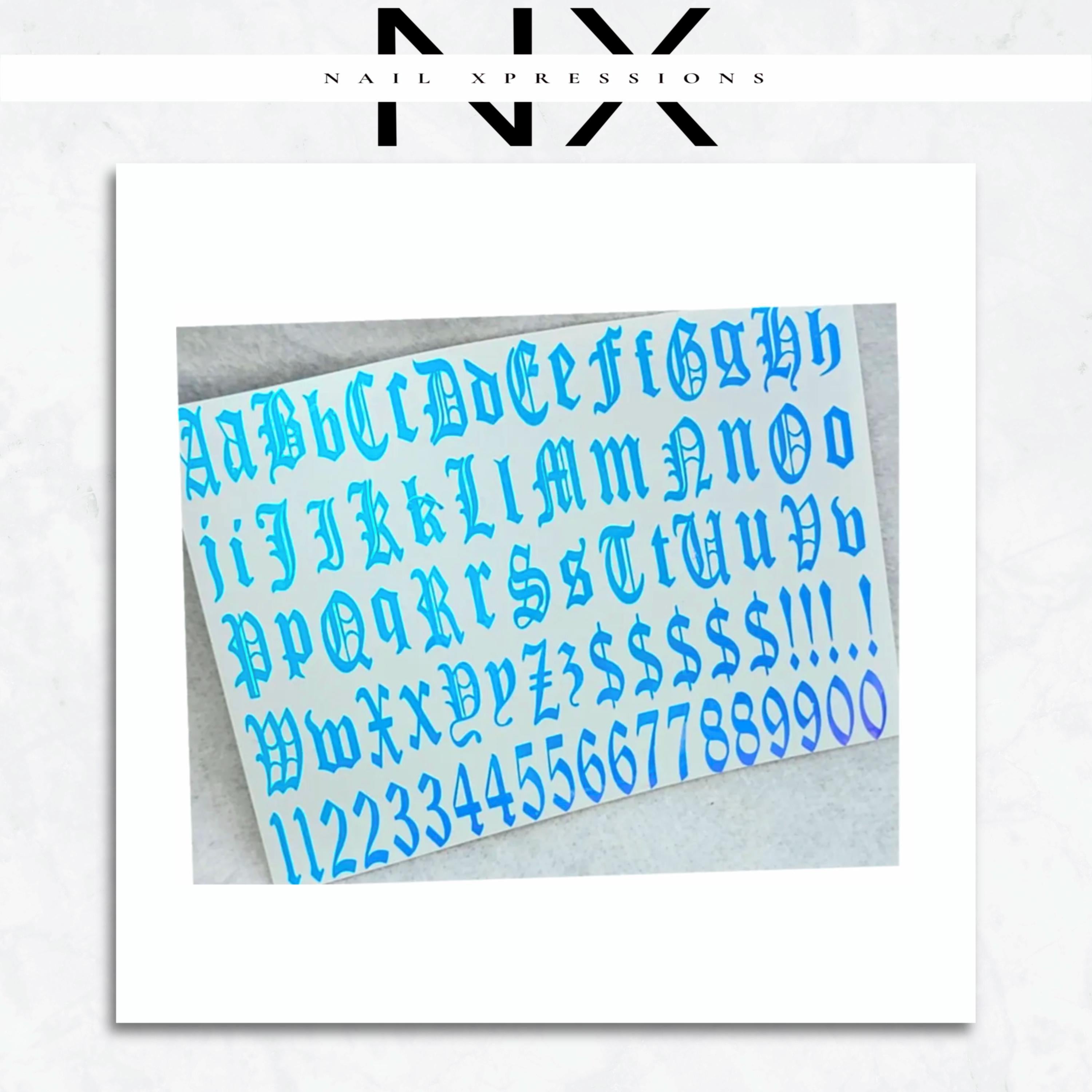 Holographic Old English Letters & Numbers | Nail Art Stickers
