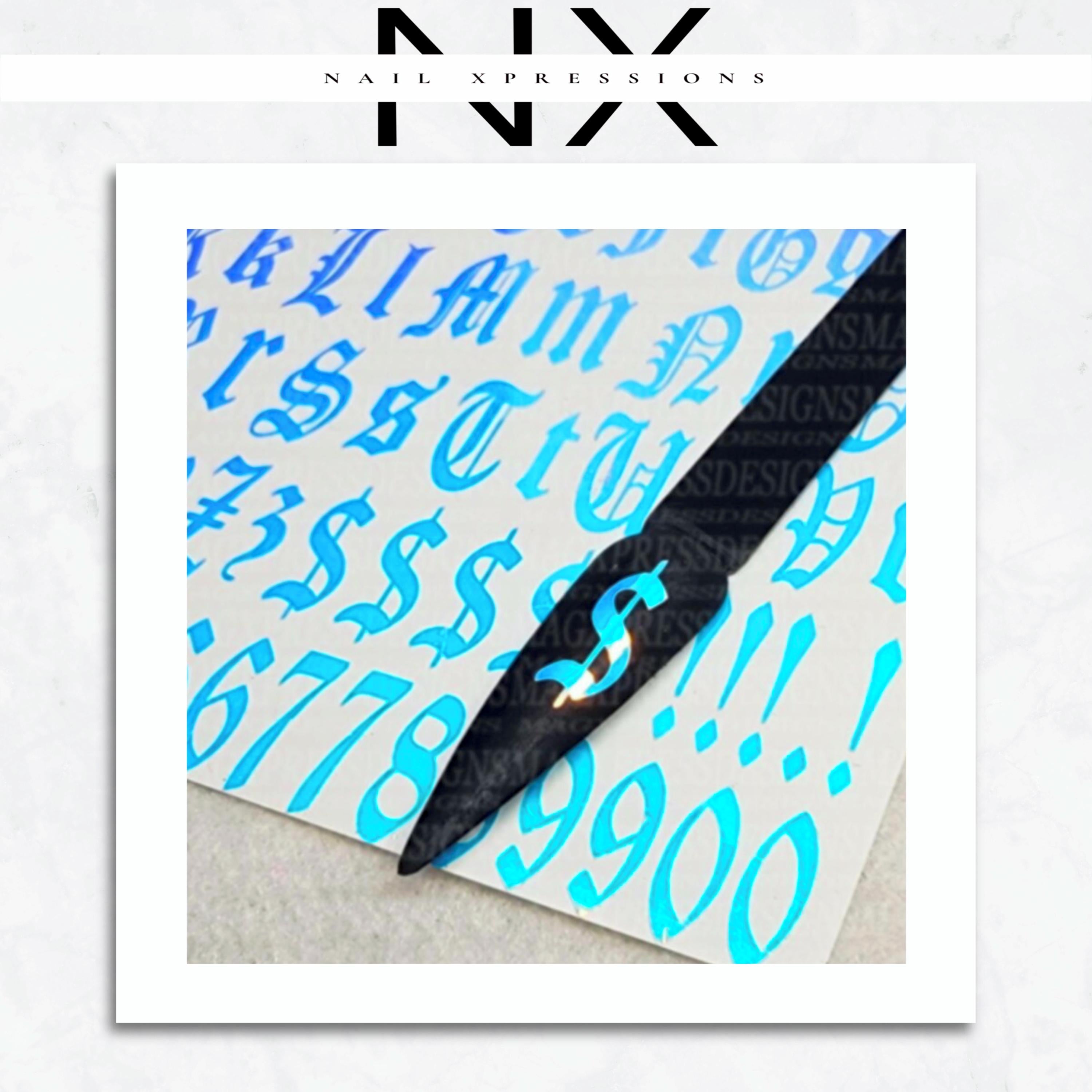 Holographic Old English Letters & Numbers | Nail Art Stickers