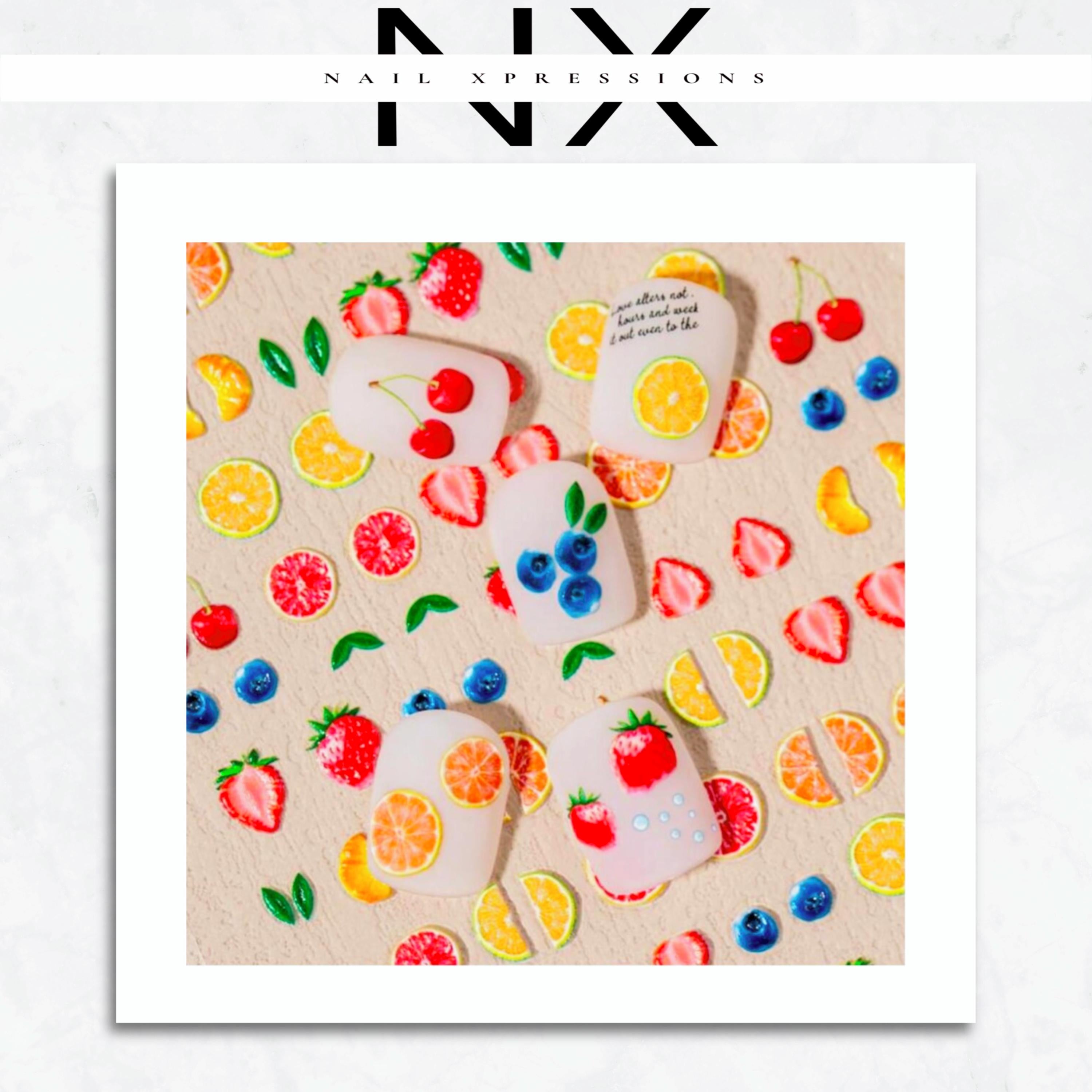 5D Summer Fruits Embossed Nail Stickers | Self Adhesive Nail Art Stickers