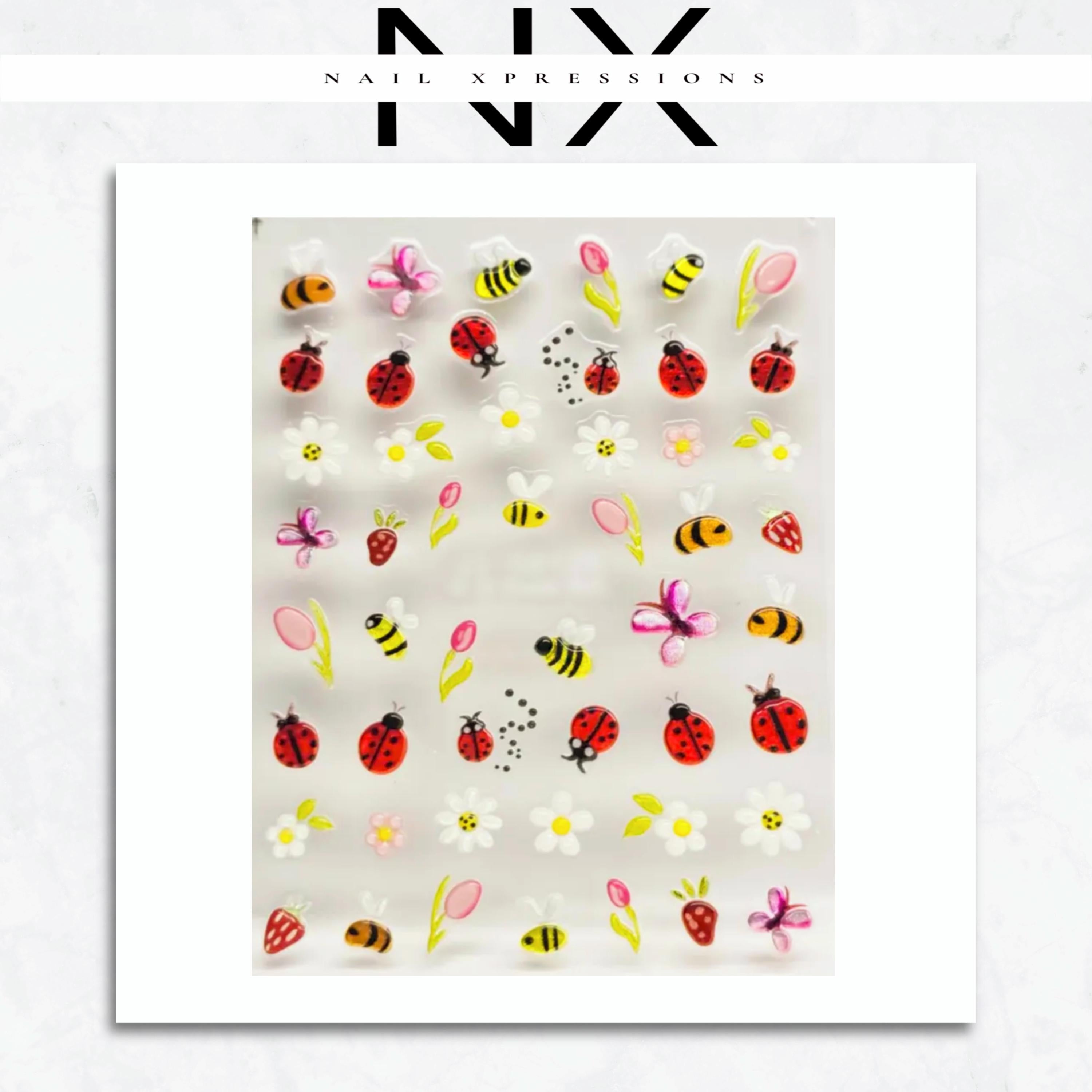 Summer Ladybug and Flowers Nail Sticker