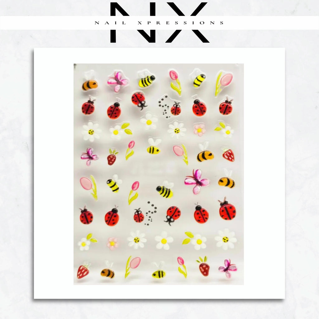 5D Cute Cartoon Ladybug Bee Nail Sticker Butterfly | Self Adhesive Nail Sticker