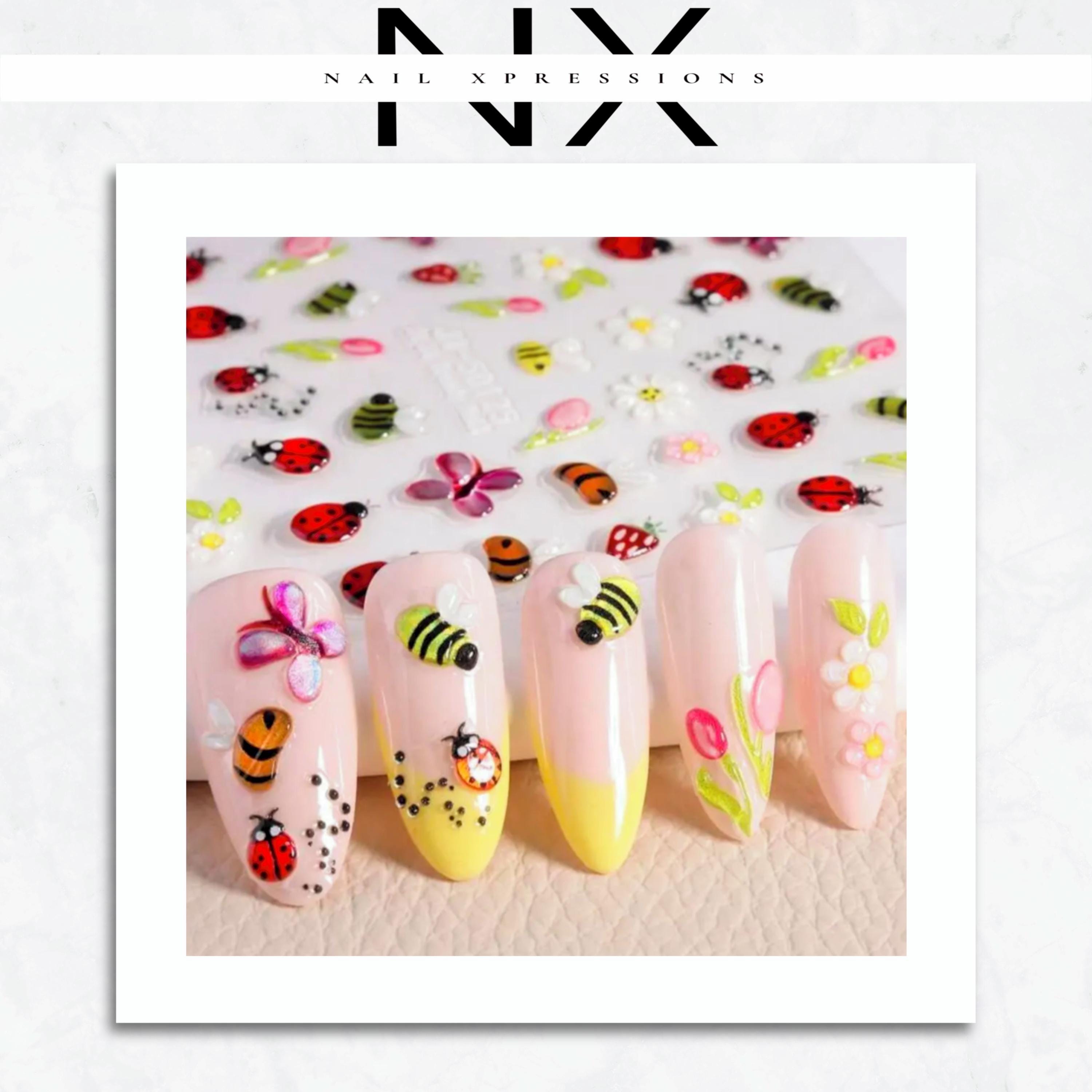 5D Cute Cartoon Ladybug Bee Nail Sticker Butterfly | Self Adhesive Nail Sticker
