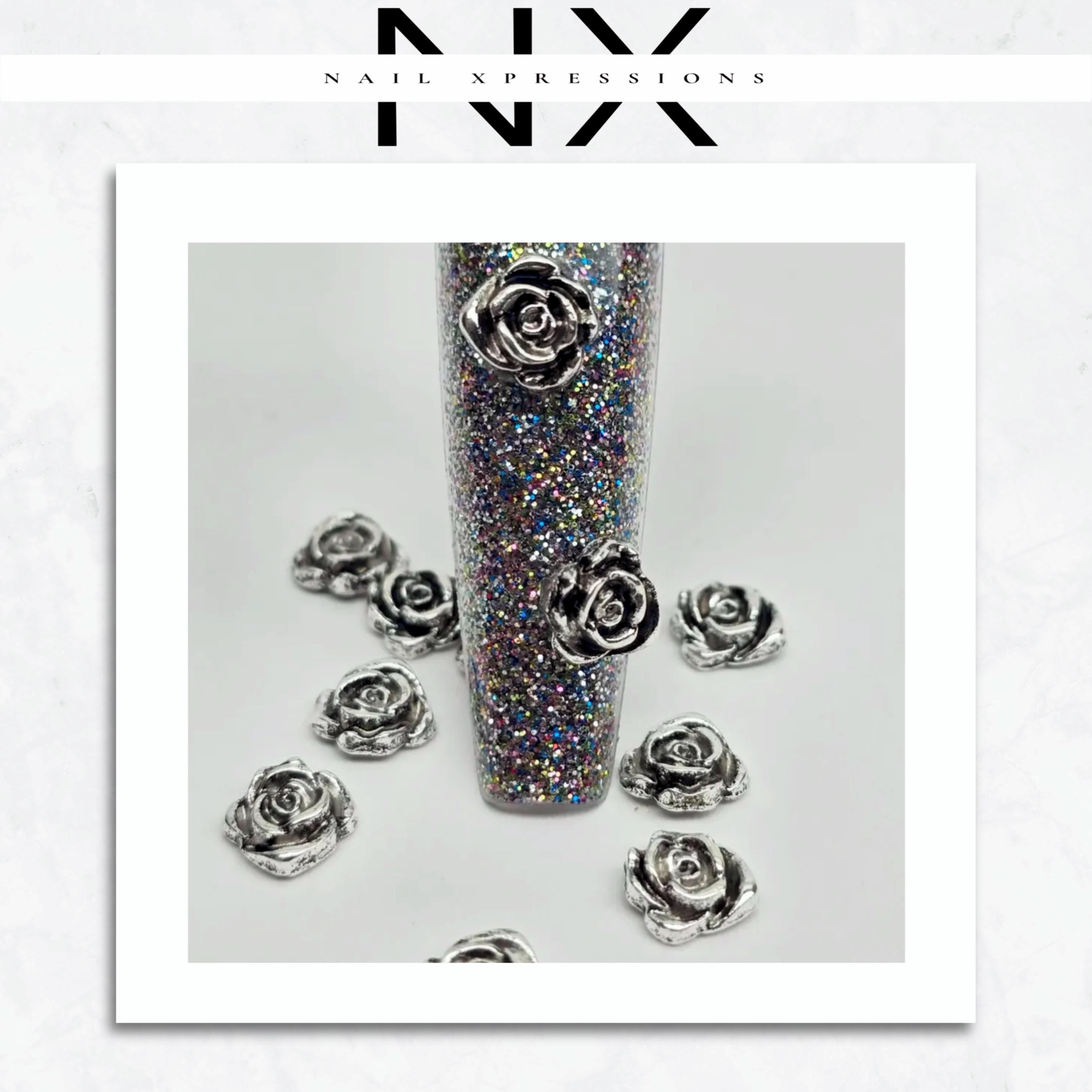 Silver Vintage Rose Nail Charm | Nail Art Charms | Nail Accents