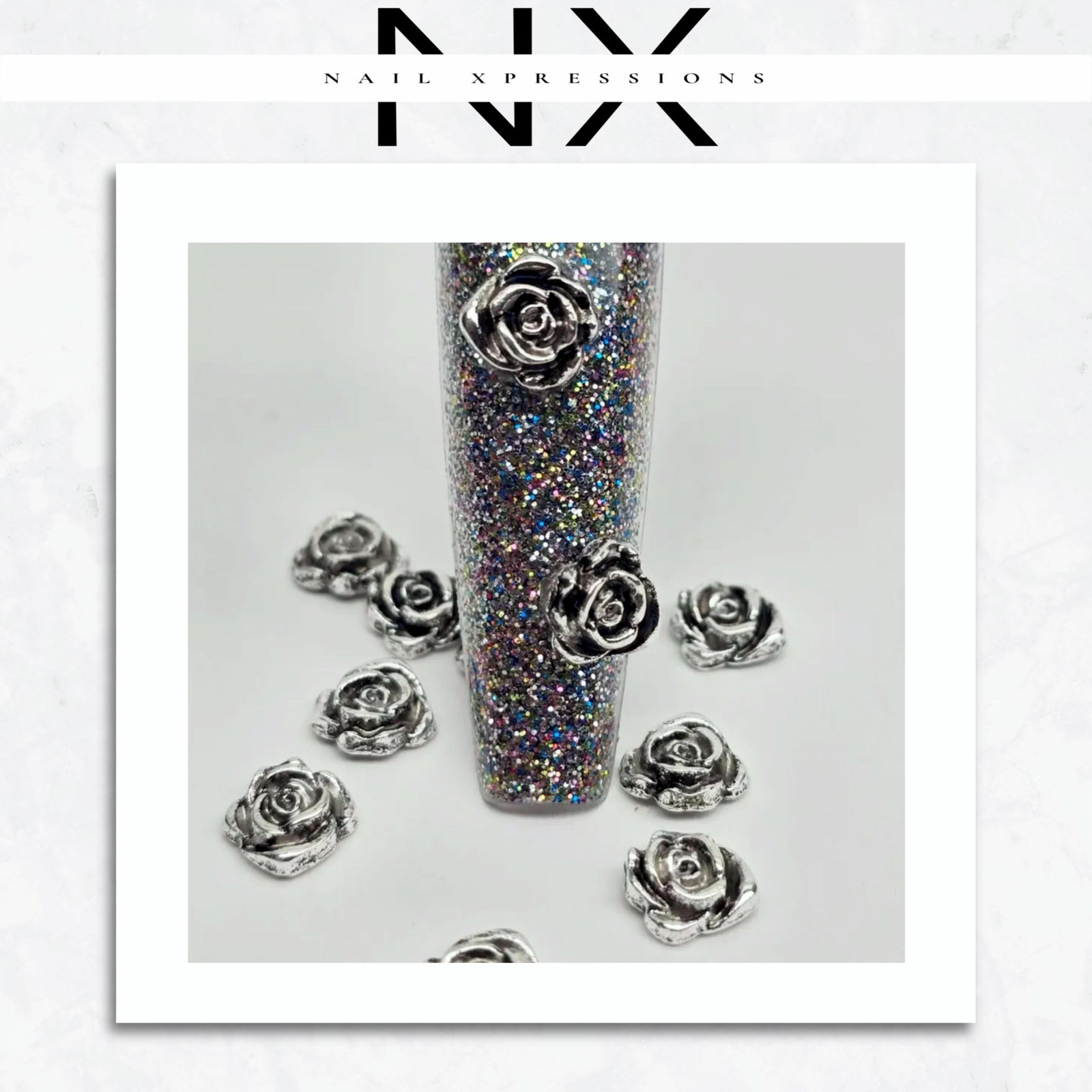 Silver Vintage Rose Nail Charm | Nail Art Charms | Nail Accents