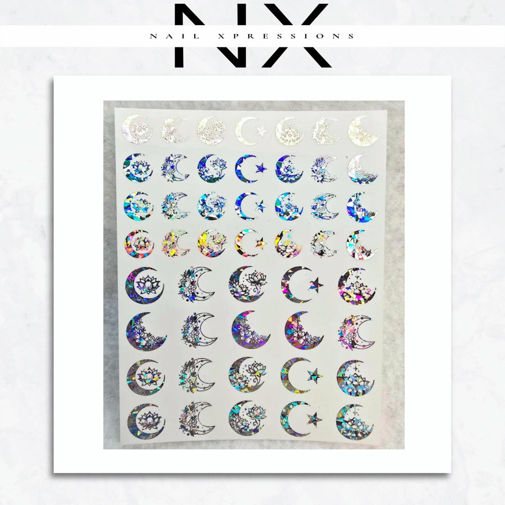 Floral Crescent Moon Foiled Water Nail Decal