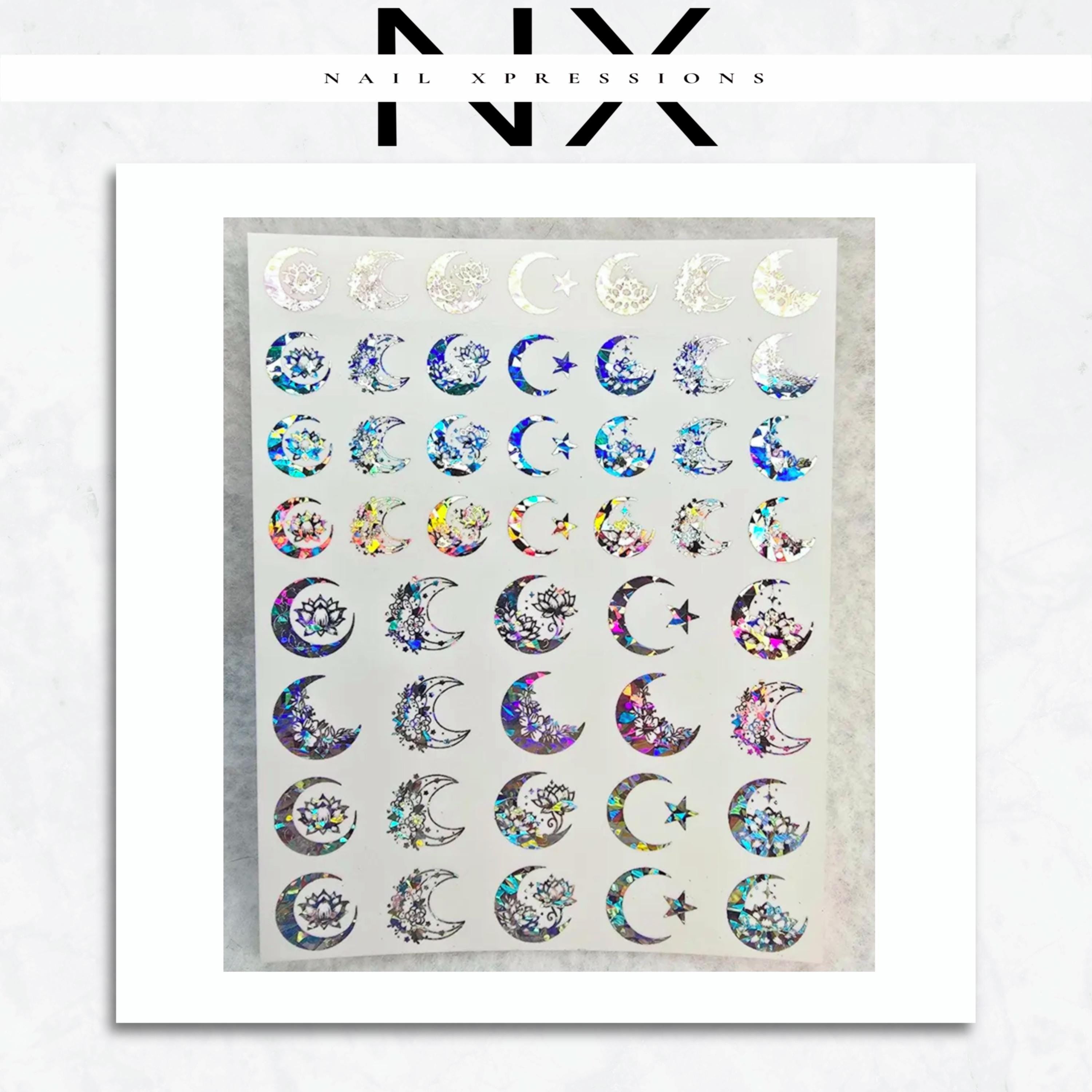 Floral Crescent Moon Foiled Water Nail Decal