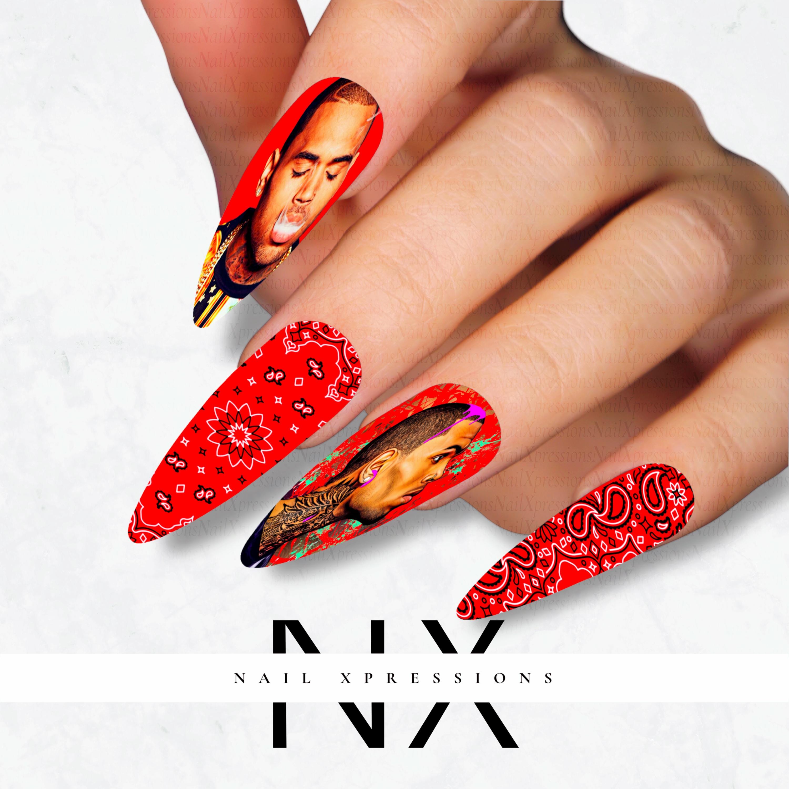 Red Chris B. Breezy Nail Decals | Nail Art Water Transfer | Nail Wraps