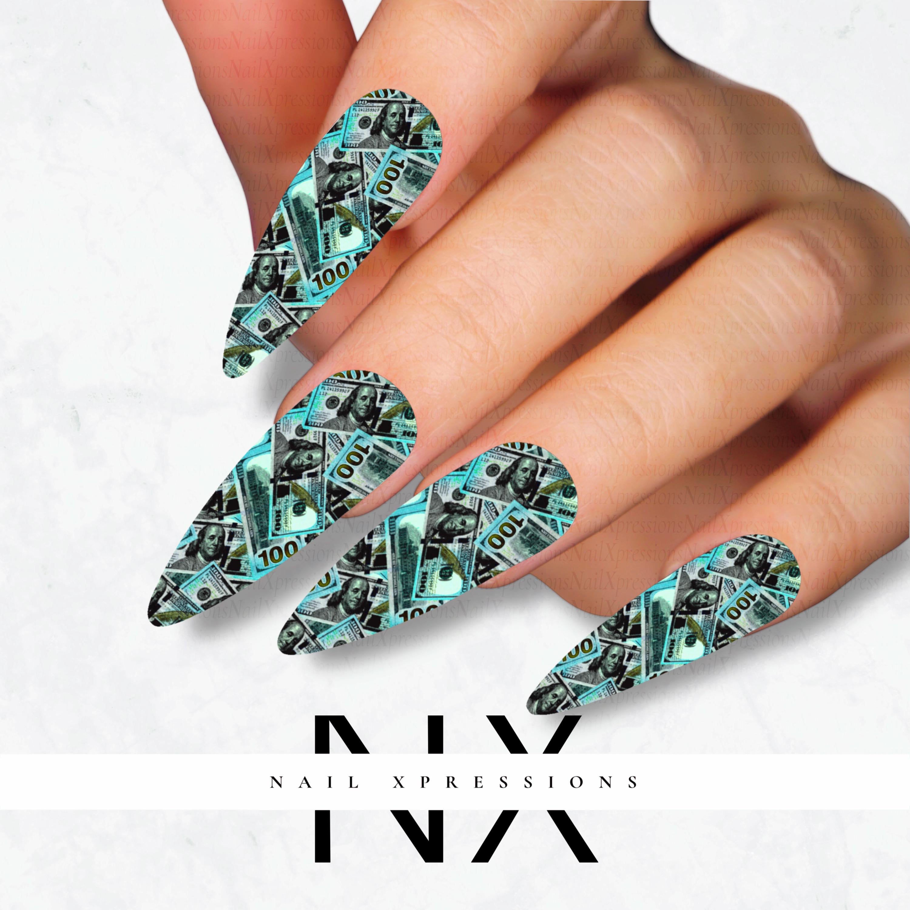Benjamin Hundreds Nail Decals | Nail Art Water Transfer | Nail Wraps