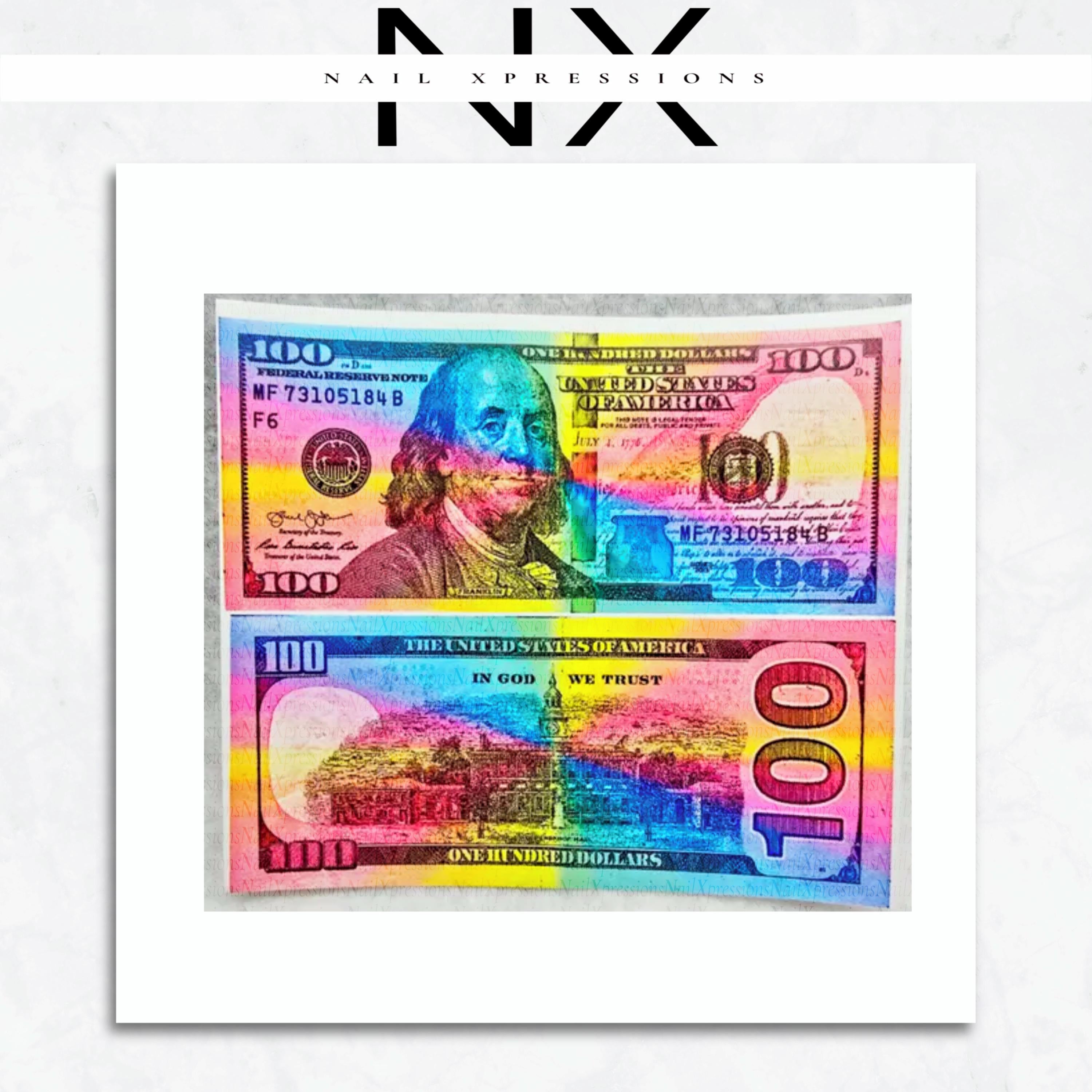 Rainbow Full Benjamin Bill Water Nail Decals | Nail Art Water Transfer | Nail Wraps l