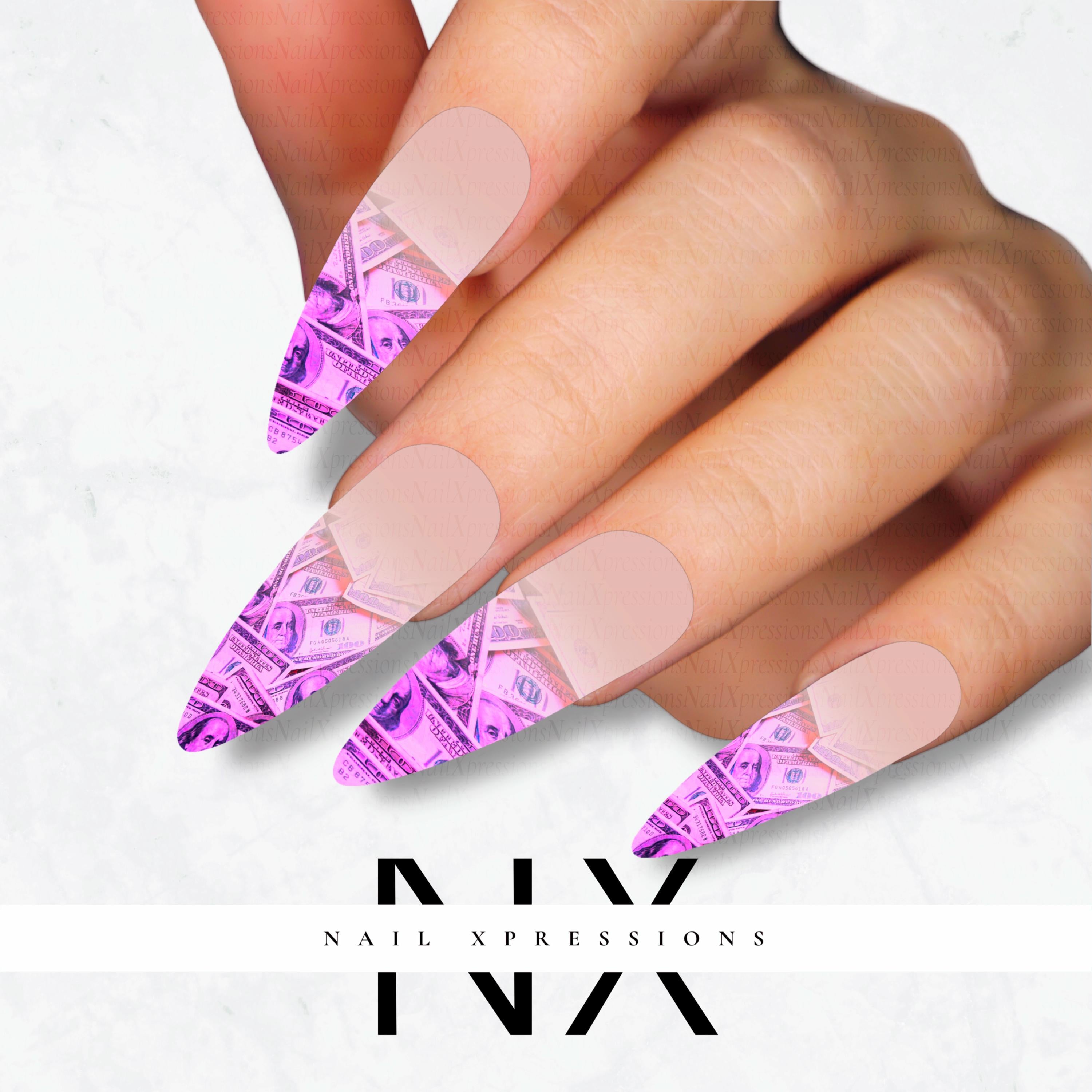 Pink Ombré Benjamin Bill Nail Decals | Nail Art Water Transfer | Nail Wraps