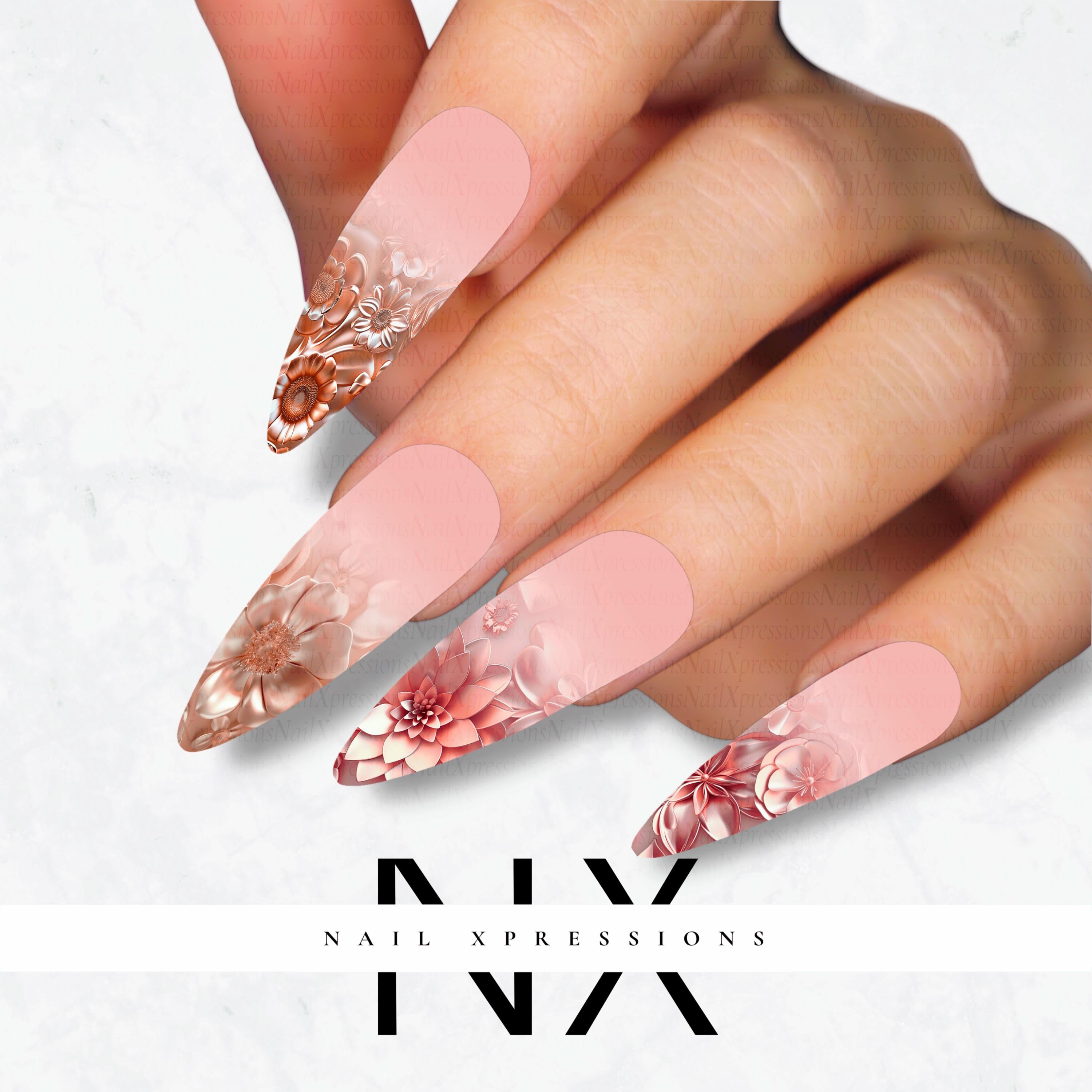 Ombré Rose Gold Flower Nail Decals | Nail Art Water Transfer | Nail Wraps