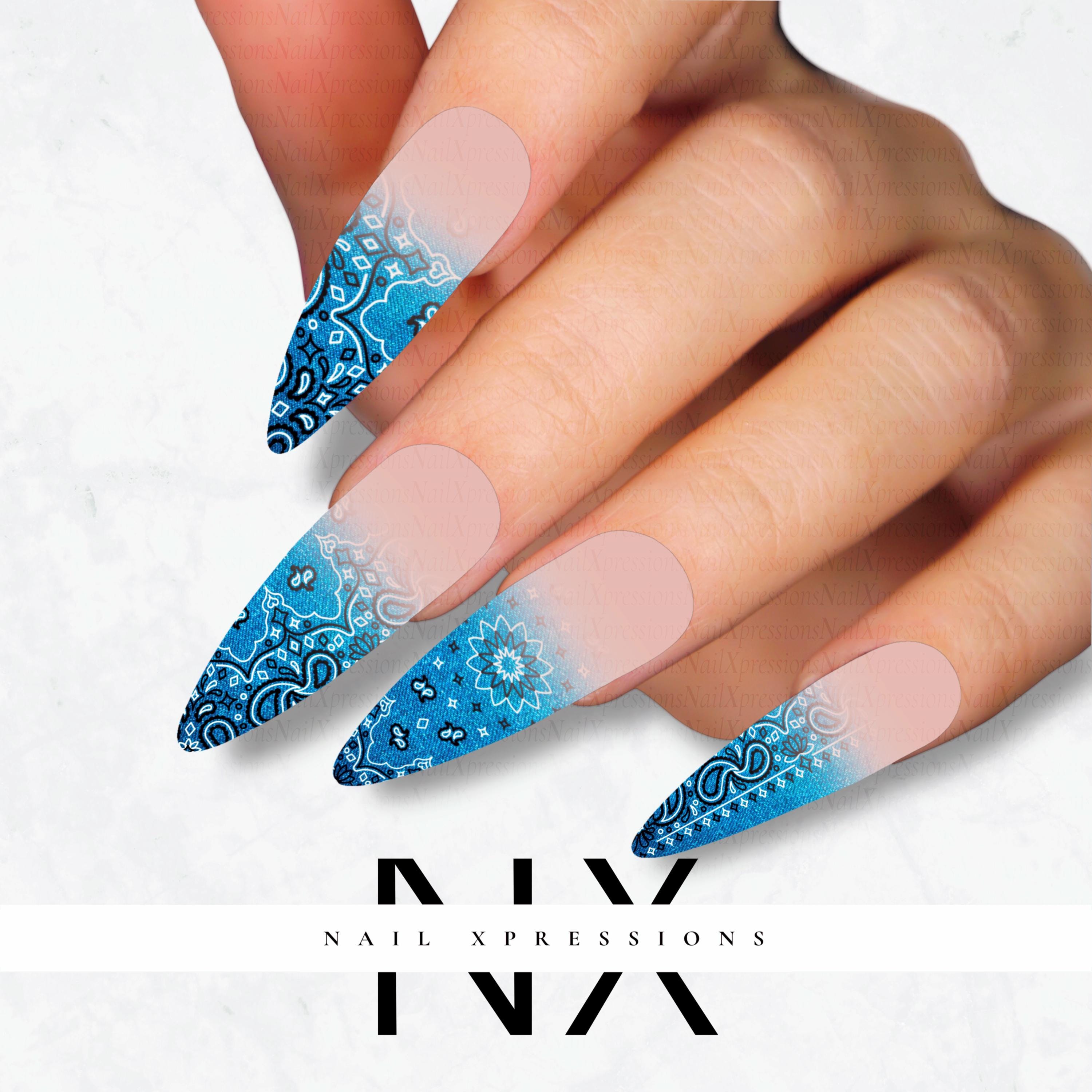 Ombré Jean Bandana Paisley Nail Decals | Nail Art Water Transfer | Nail Wraps
