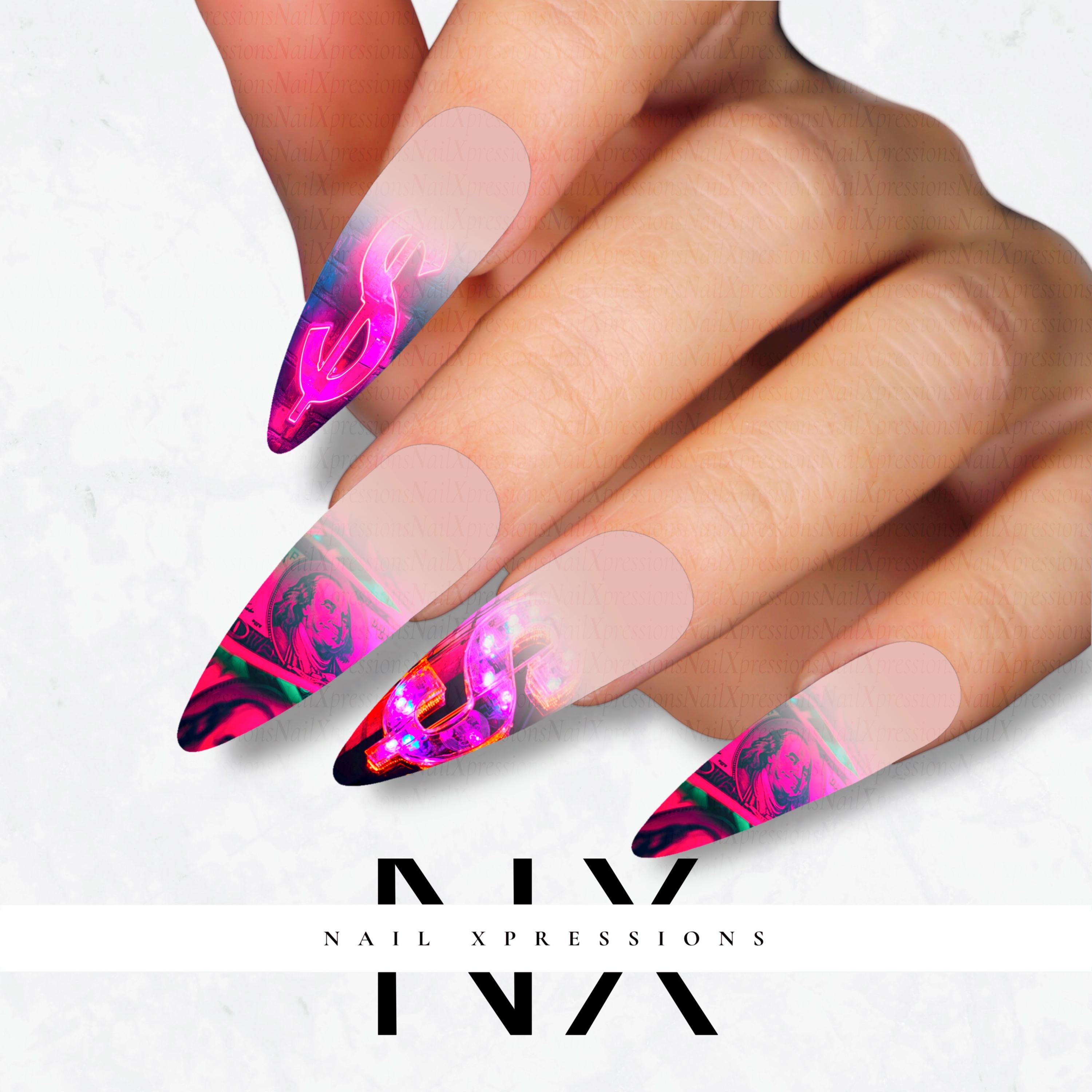 Ombré Pink Benjamin Money Nail Decals | Nail Art Water Transfer | Nail Wraps p