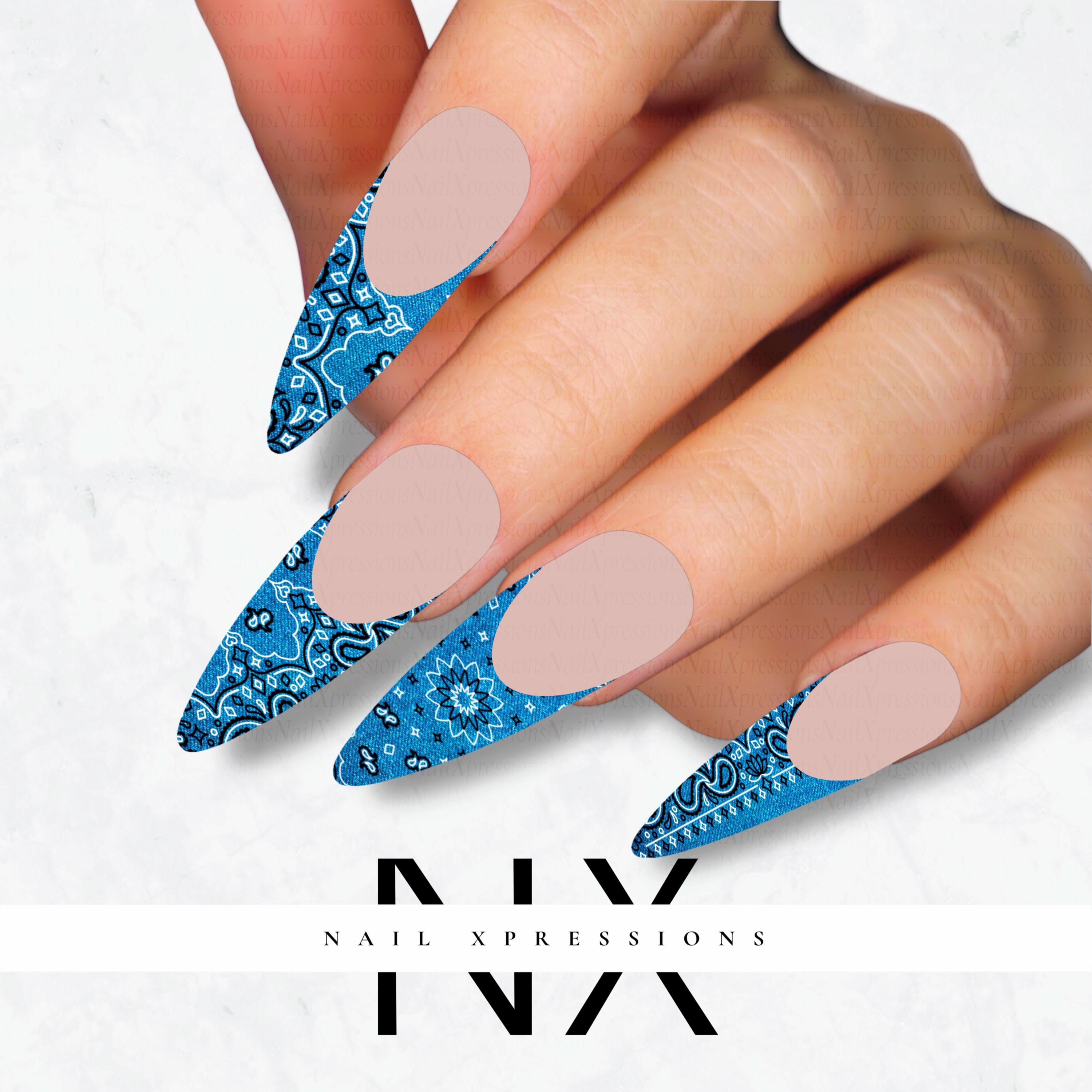 French Jean Bandana Paisley Nail Decals | Nail Art Water Transfer | Nail Wraps