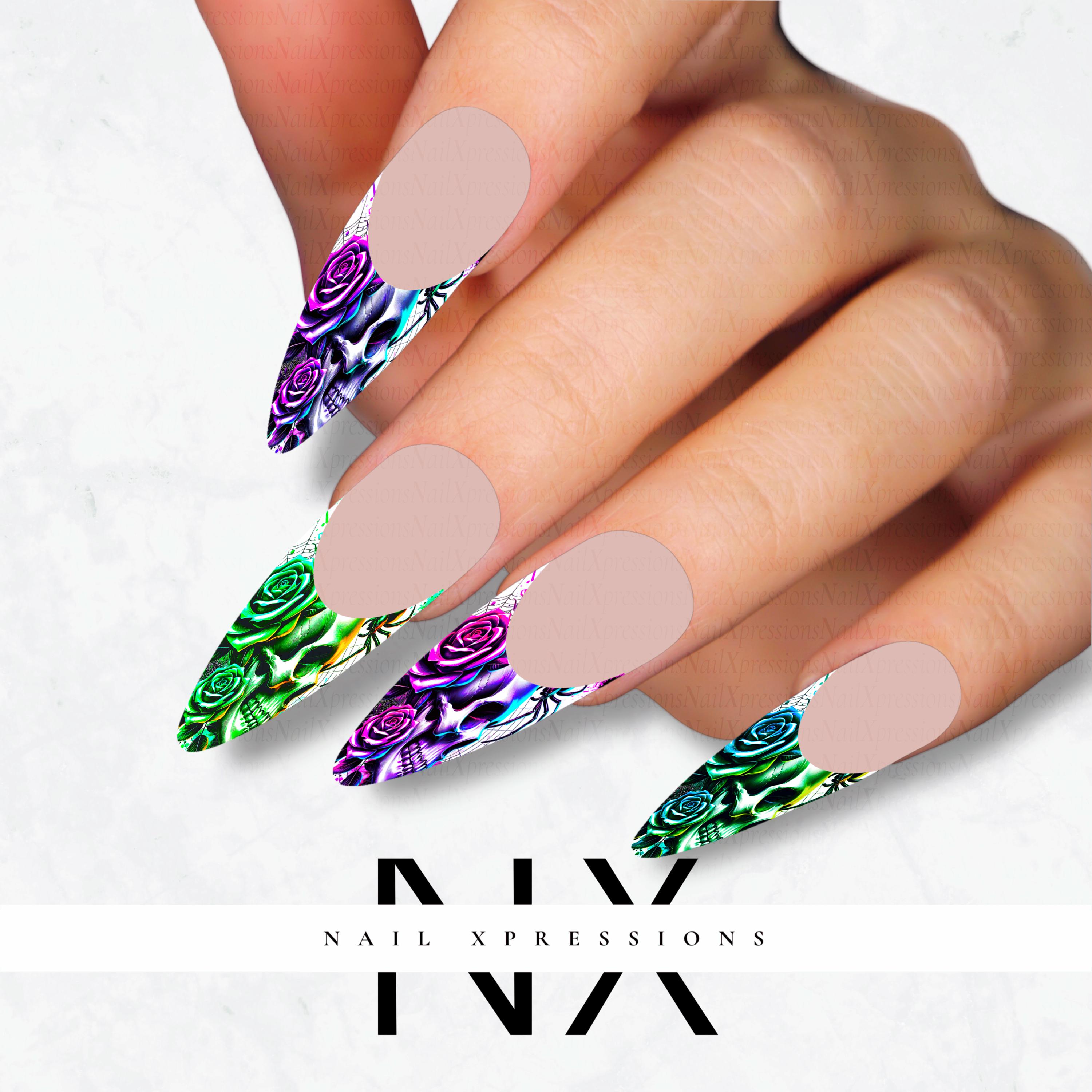 Skeleton French Nail Decals | Nail Art Water Transfer | Nail Wraps