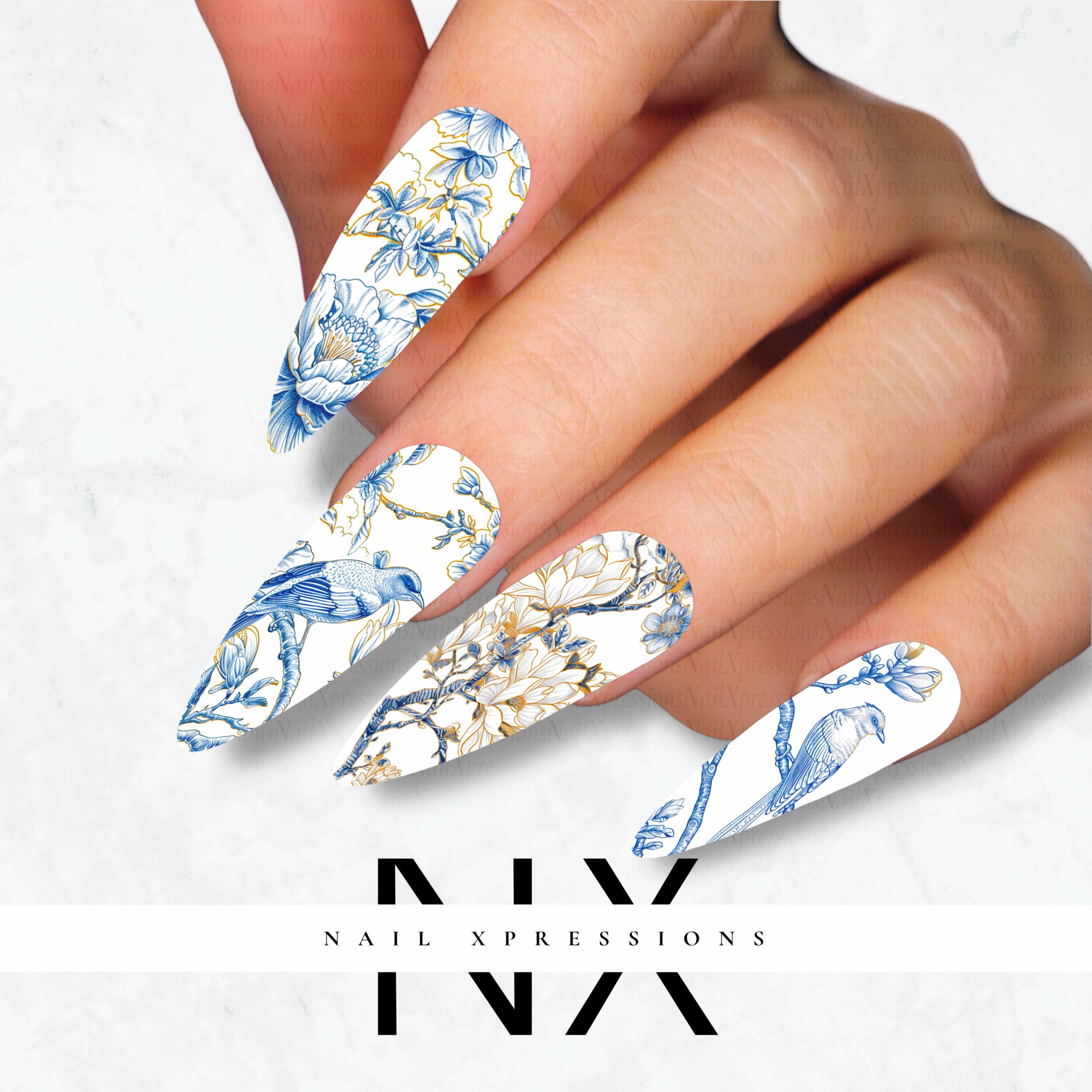 Chinoiserie Bird Nail Decals | Nail Art Water Transfer | Nail Wraps