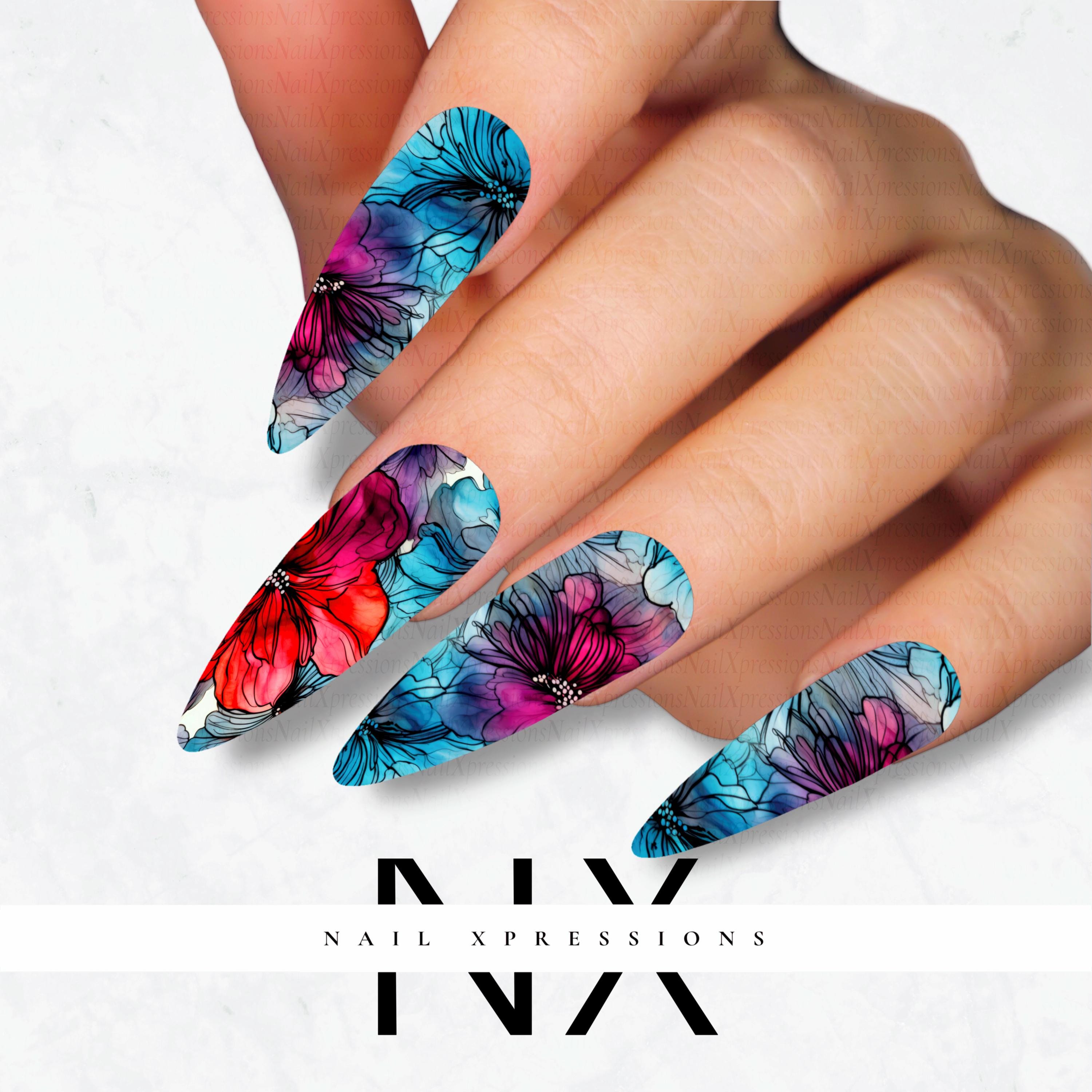 Watercolor Flower Nail Decals | Nail Art Water Transfer | Nail Wraps