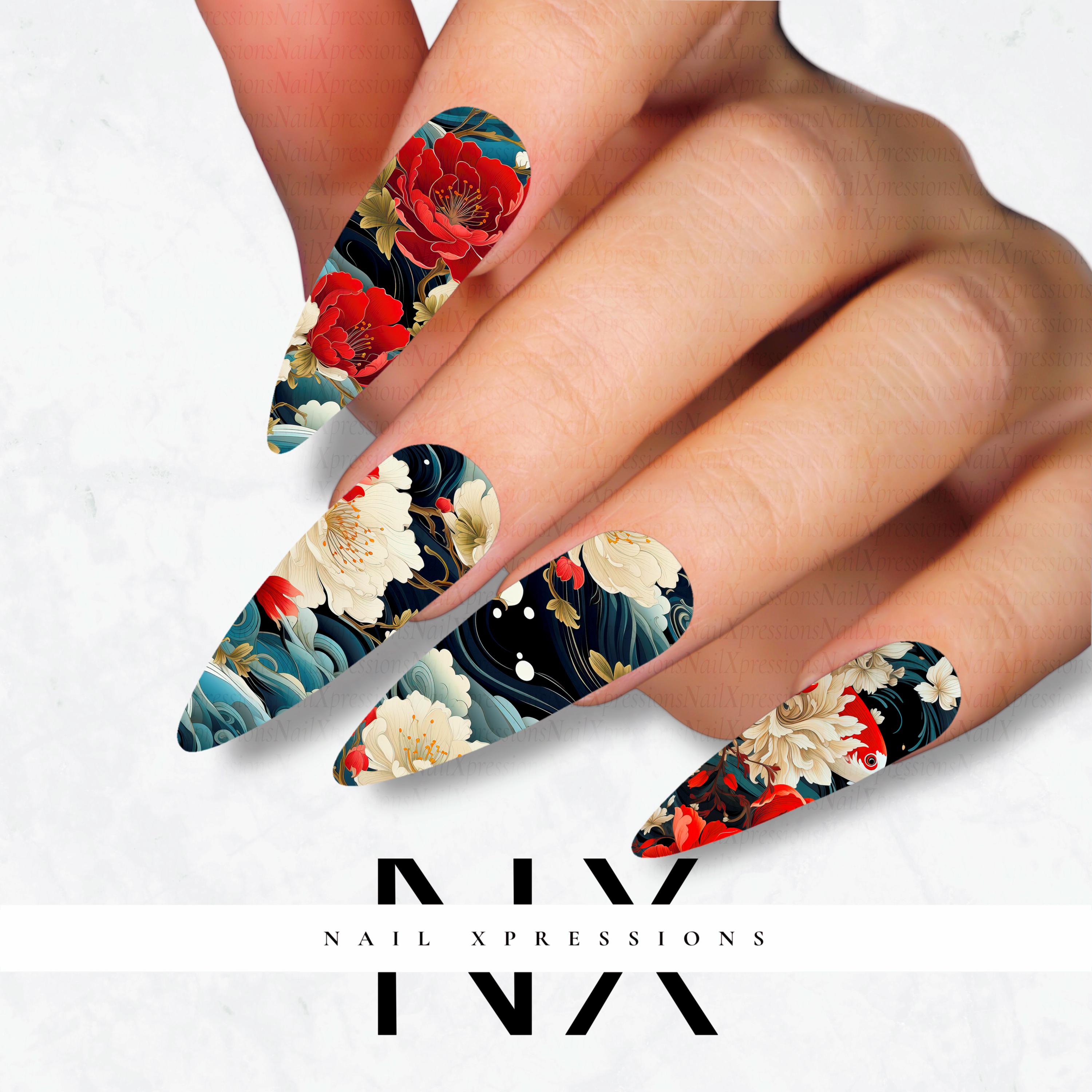 Japanese Flowers Nail Decals | Nail Art Water Transfer | Nail Wraps