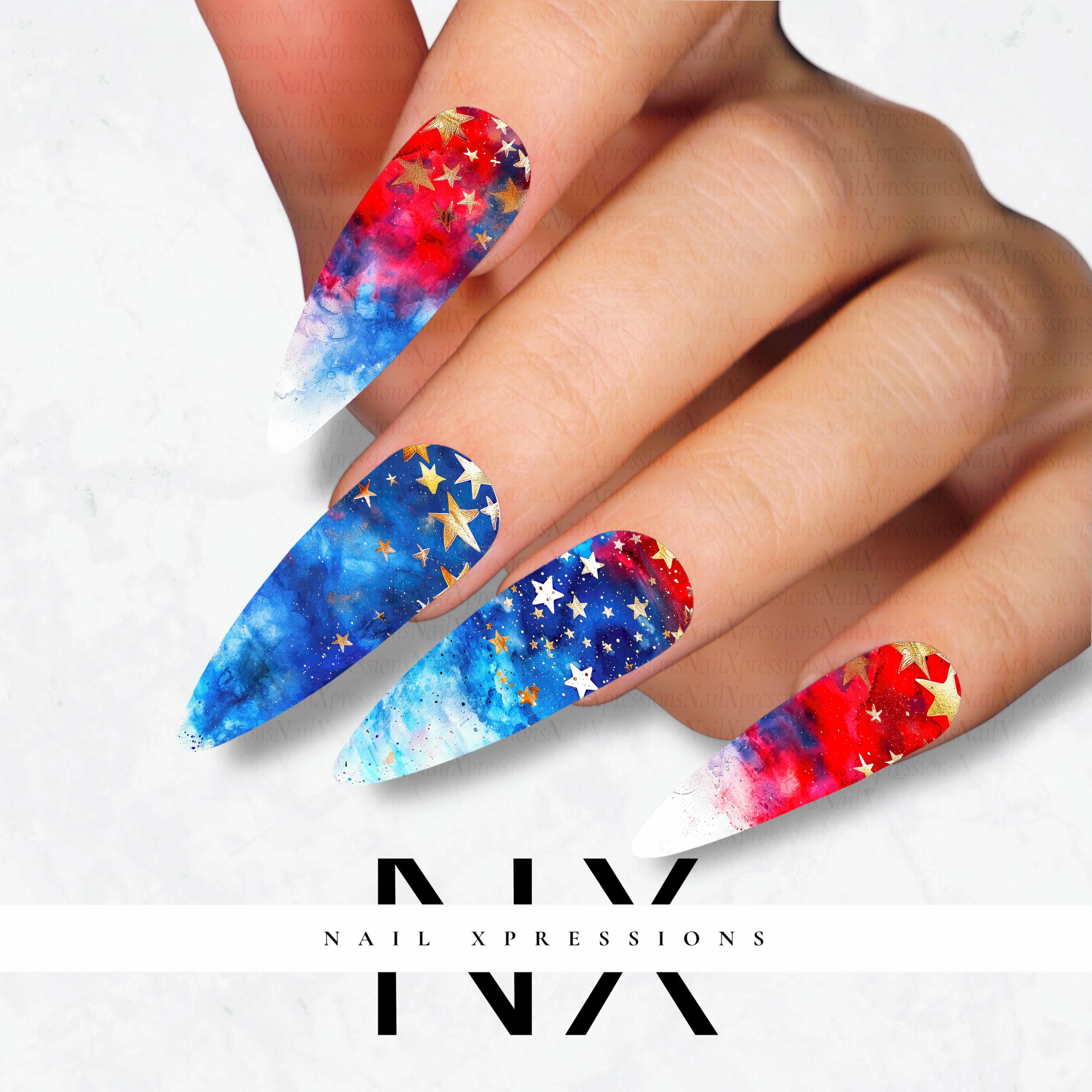 U.S.A. Watercolor Nail Decals | Nail Art Water Transfer | Nail Wraps