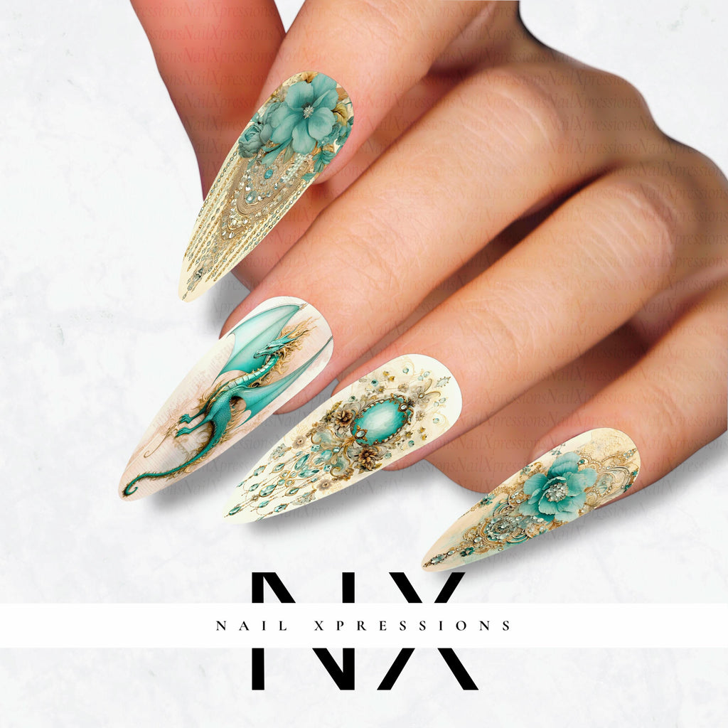 Victorian Dragon Nail Decals | Nail Art Water Transfer | Nail Wraps