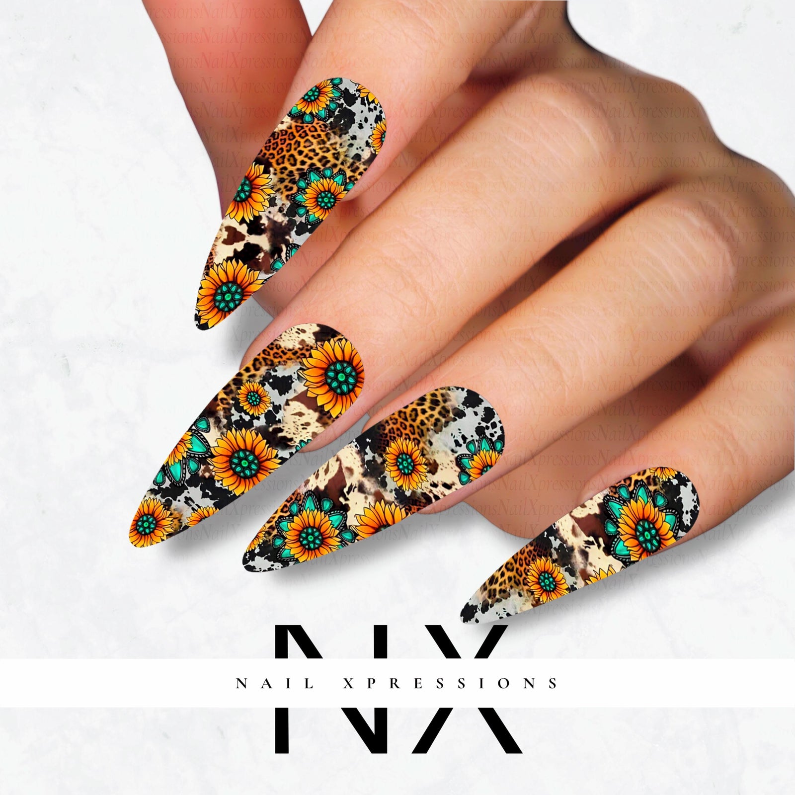 Cow Print and Sunflower Nail Decals | Nail Art Water Transfer | Nail Wraps
