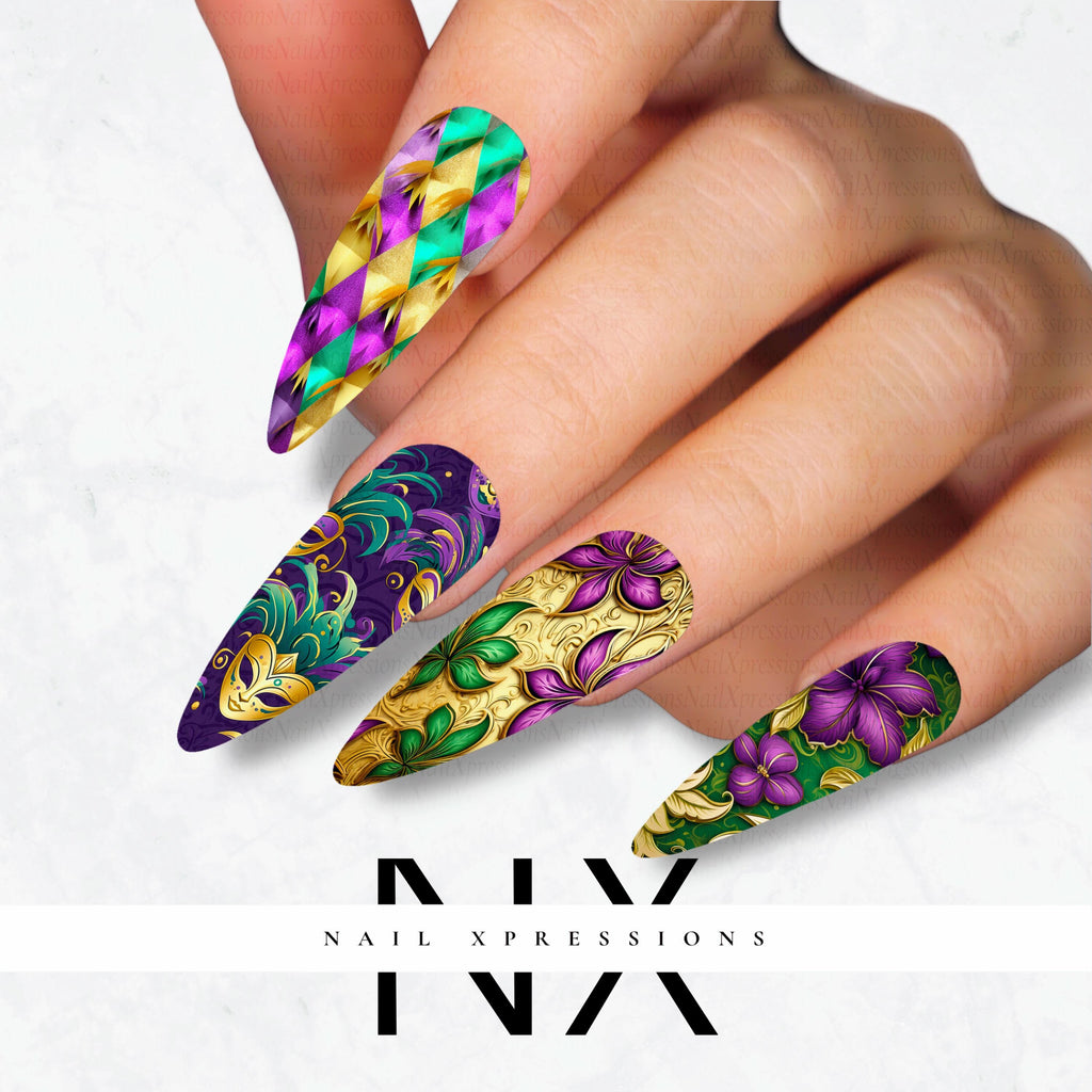 Mardi Gras Nail Decals | Nail Art Water Transfer | Nail Wraps