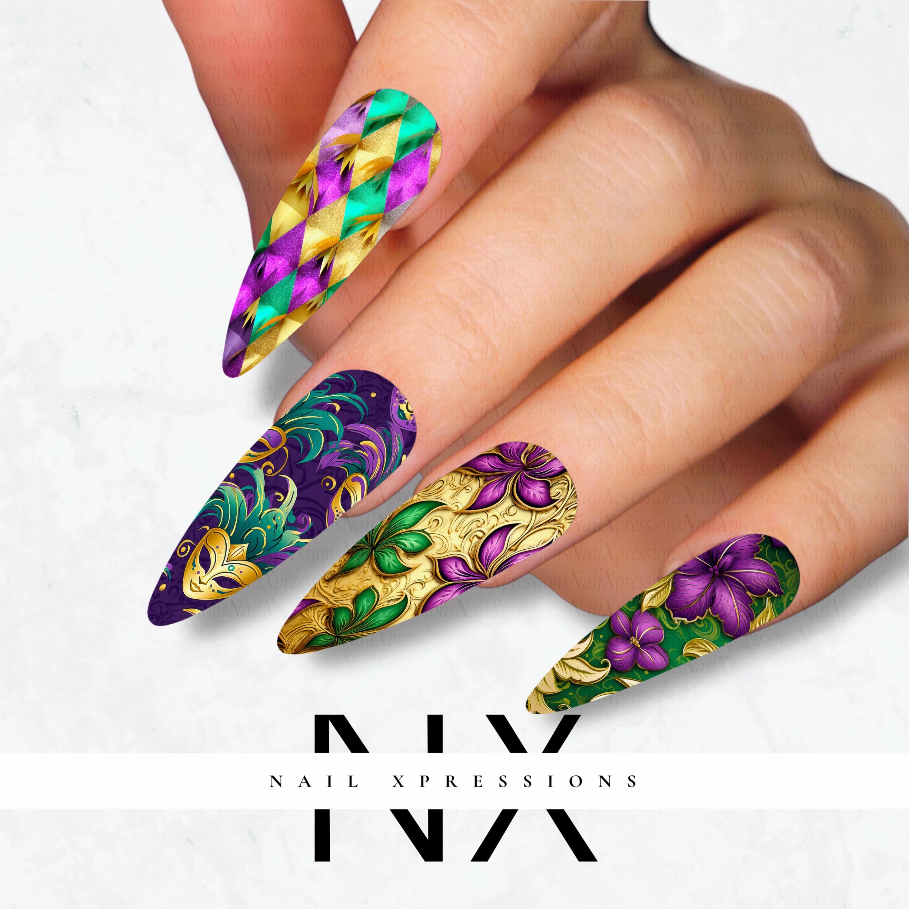 Mardi Gras Nail Decals | Nail Art Water Transfer | Nail Wraps