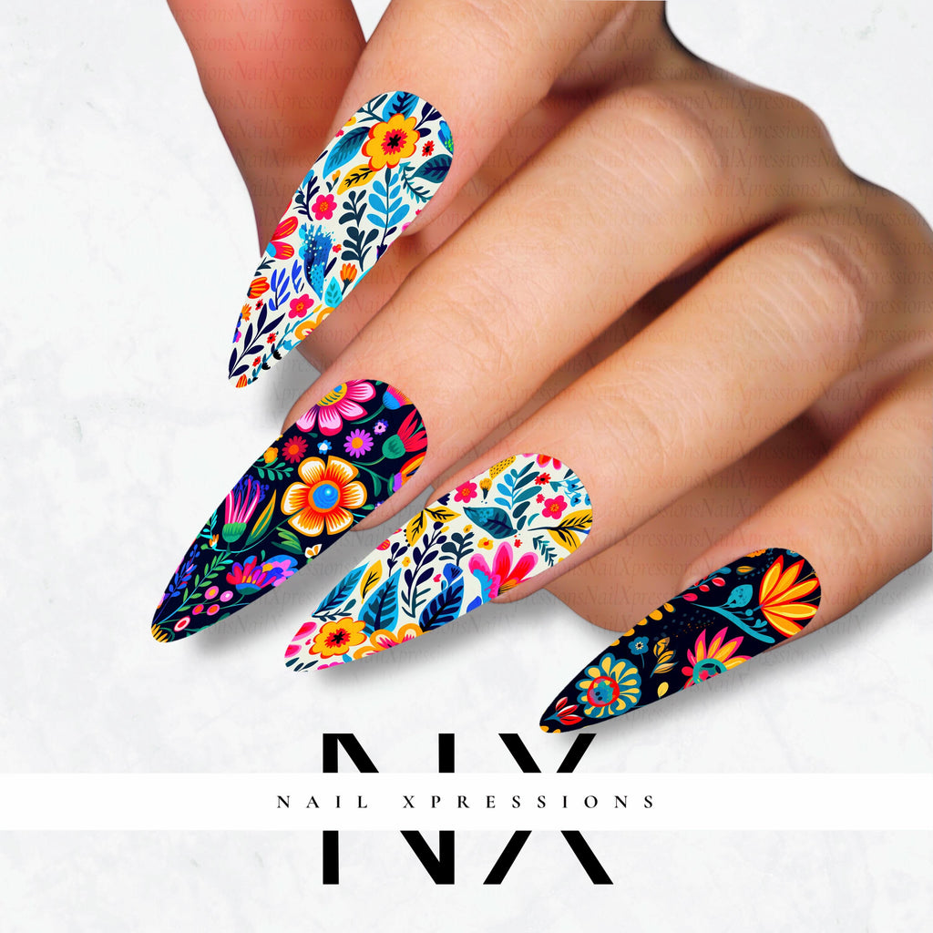 Cinco De Mayo Floral Nail Decals | Nail Art Water Transfer | Nail Wraps