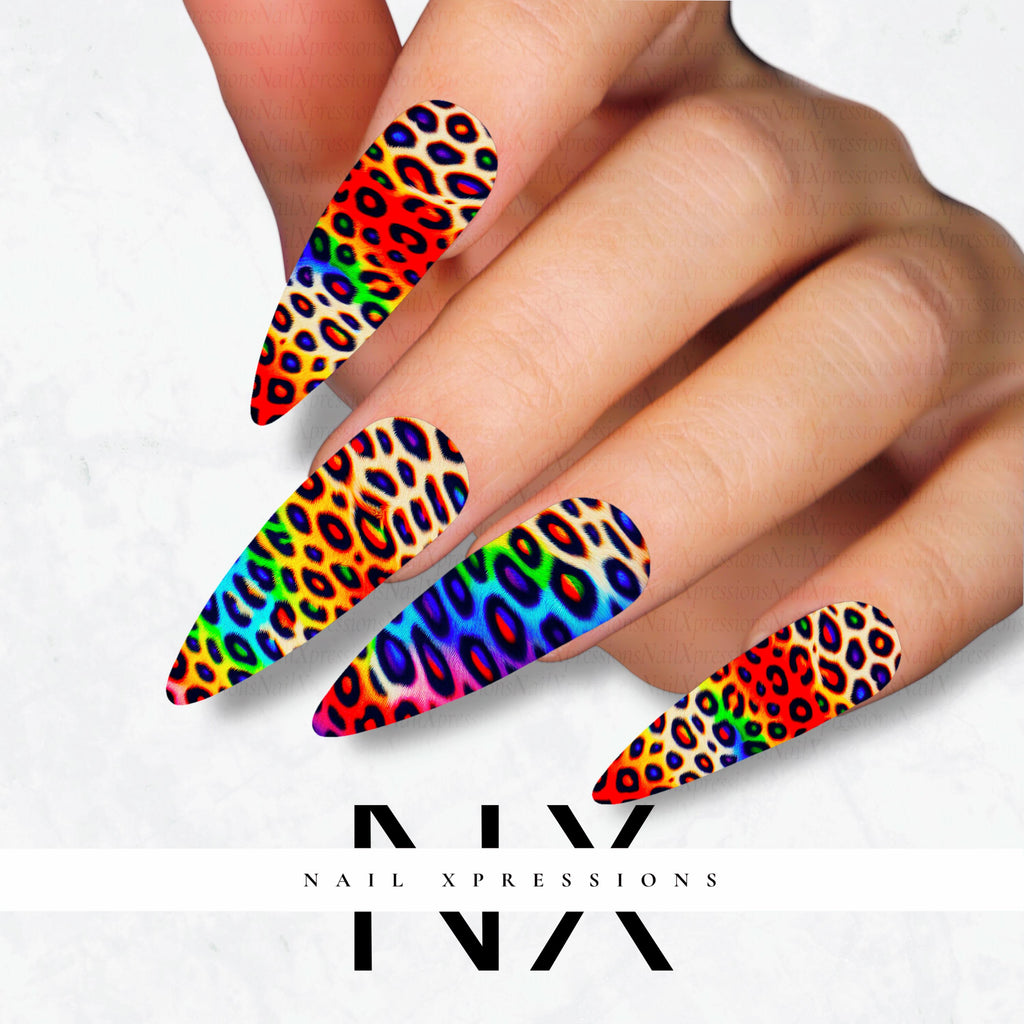 Leopard Rainbow Nail Decals | Nail Art Water Transfer | Nail Wraps