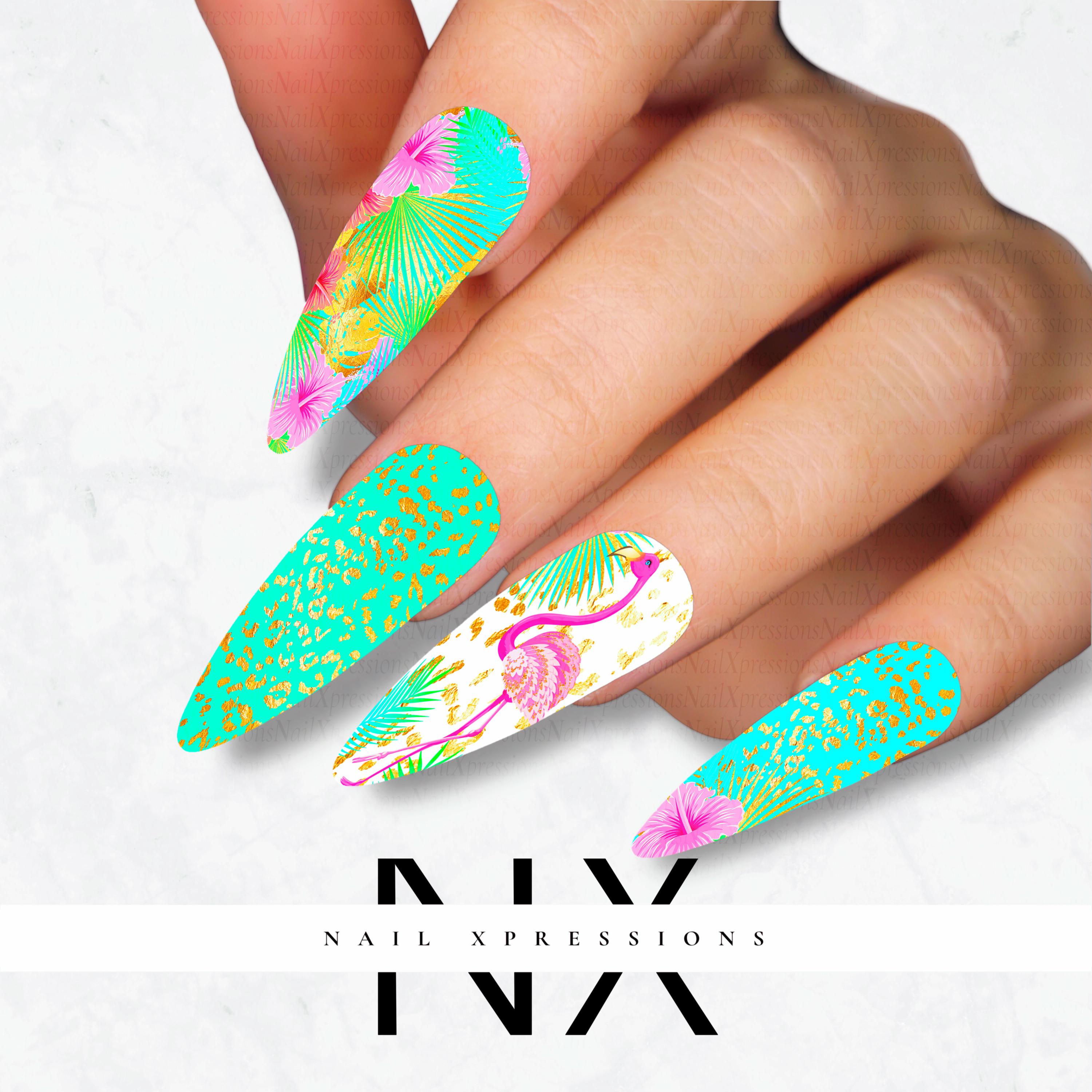 Tropical Flamingo Nail Decals | Nail Art Water Transfer | Nail Wraps