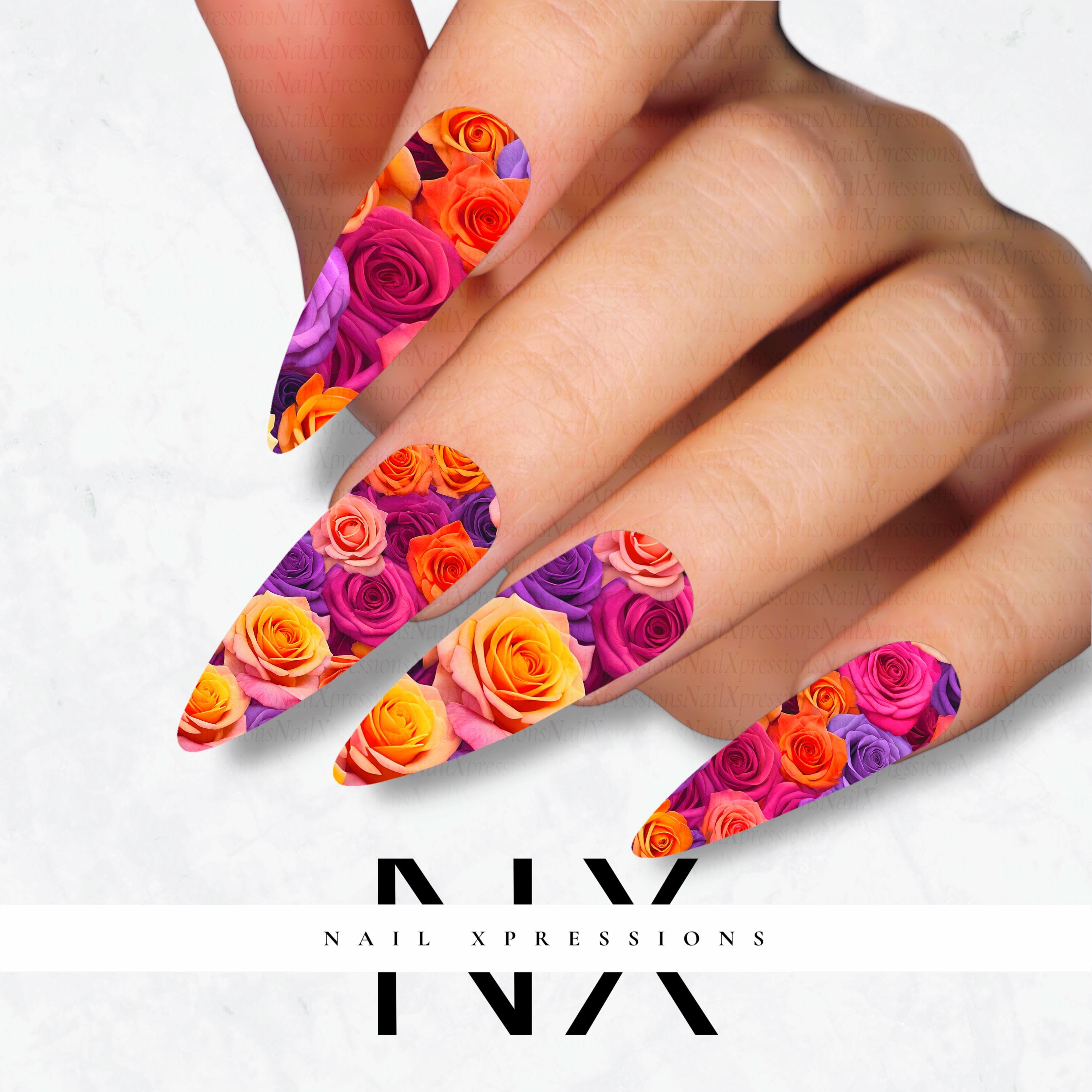 Vibrant Roses Nail Water Decals | Nail Art Water Transfer | Nail Wraps