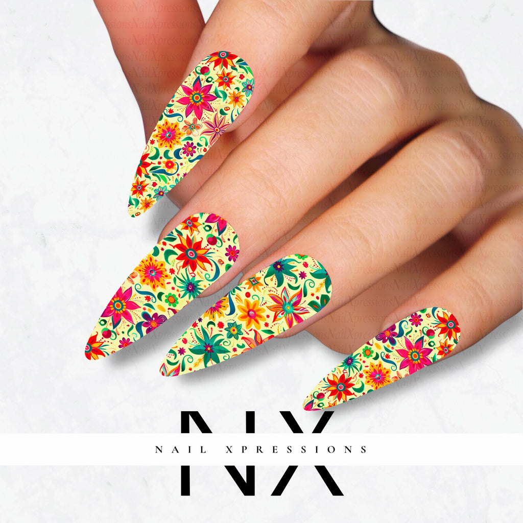 Fiesta Floral Mexico Nail Decals | Nail Art Water Transfer | Nail Wraps