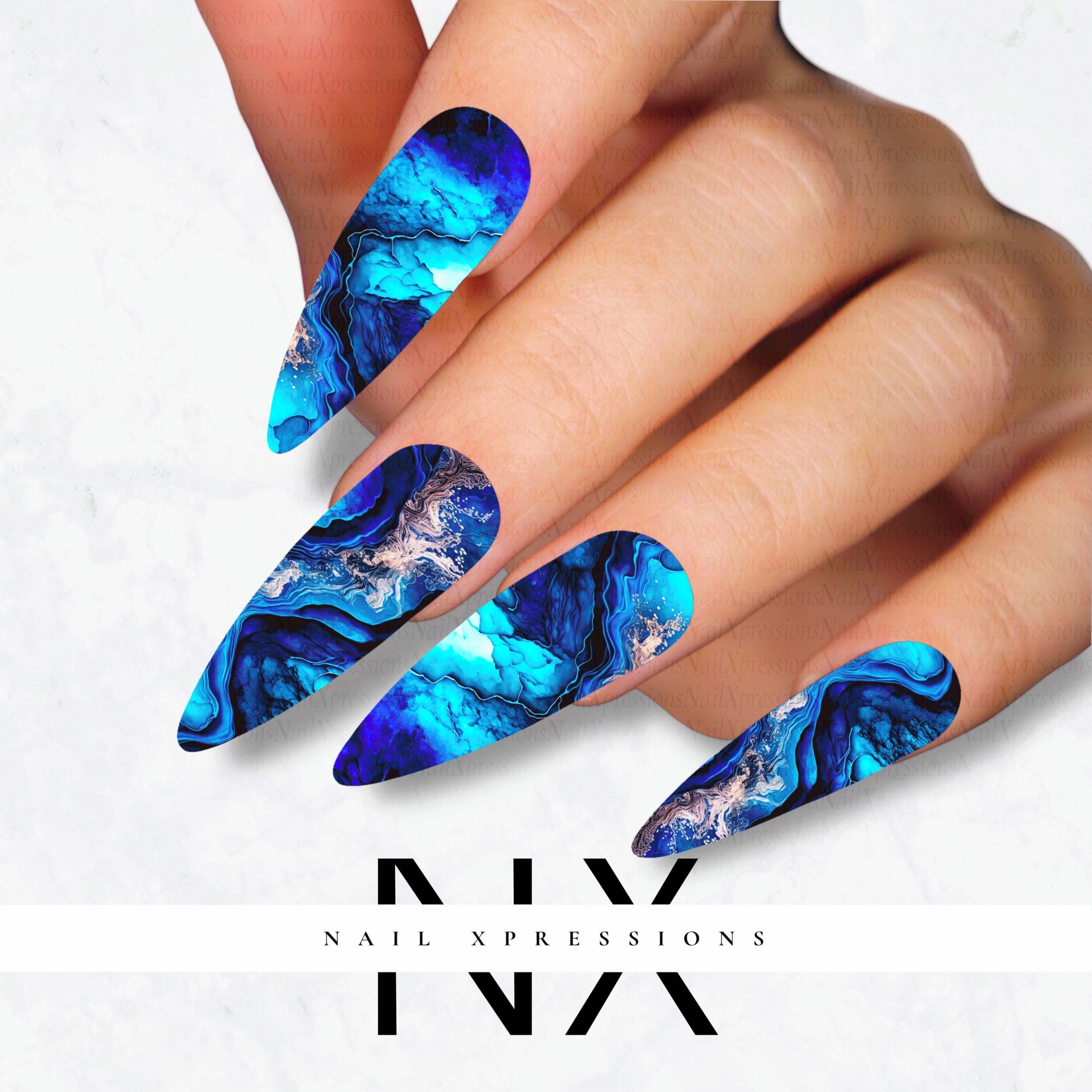 Blue Geode Crystals Nail Decals | Nail Art Water Transfer | Nail Wraps