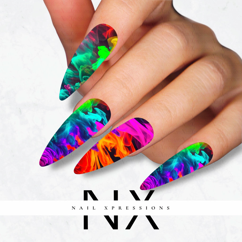 Neon Smoke Nail Decals | Nail Art Water Transfer | Nail Wraps
