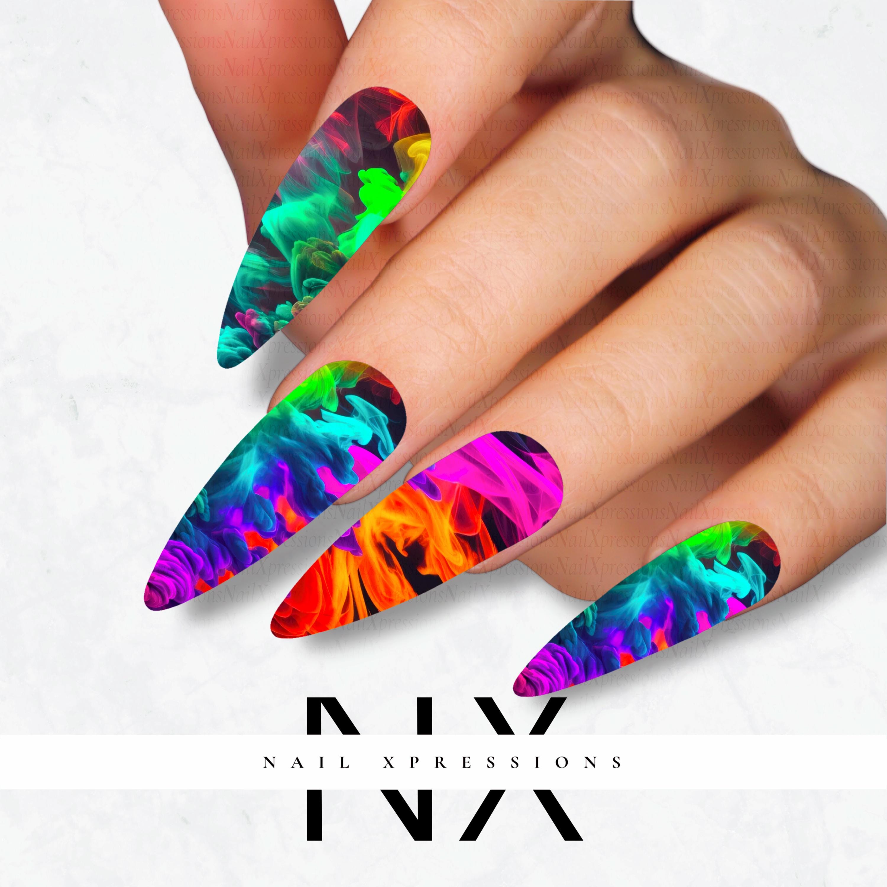 Neon Smoke Nail Decals | Nail Art Water Transfer | Nail Wraps