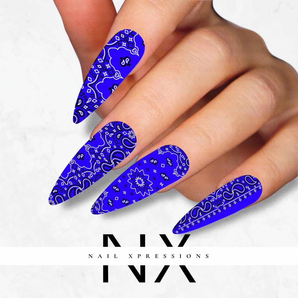 Blue Bandana Nail Decals | Nail Art Water Transfer | Nail Wraps