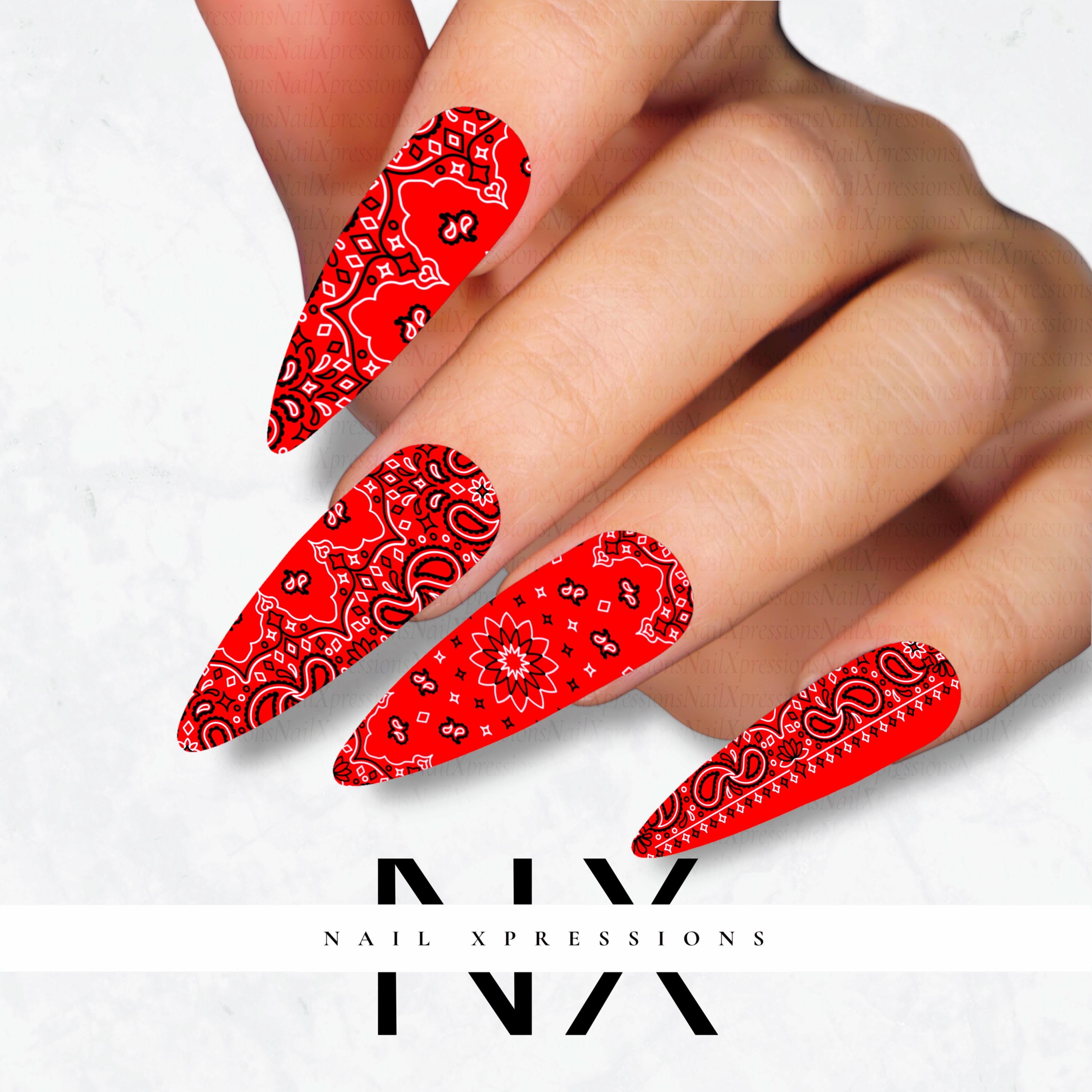 Red Bandana Nail Decals | Nail Art Water Transfer | Nail Wraps