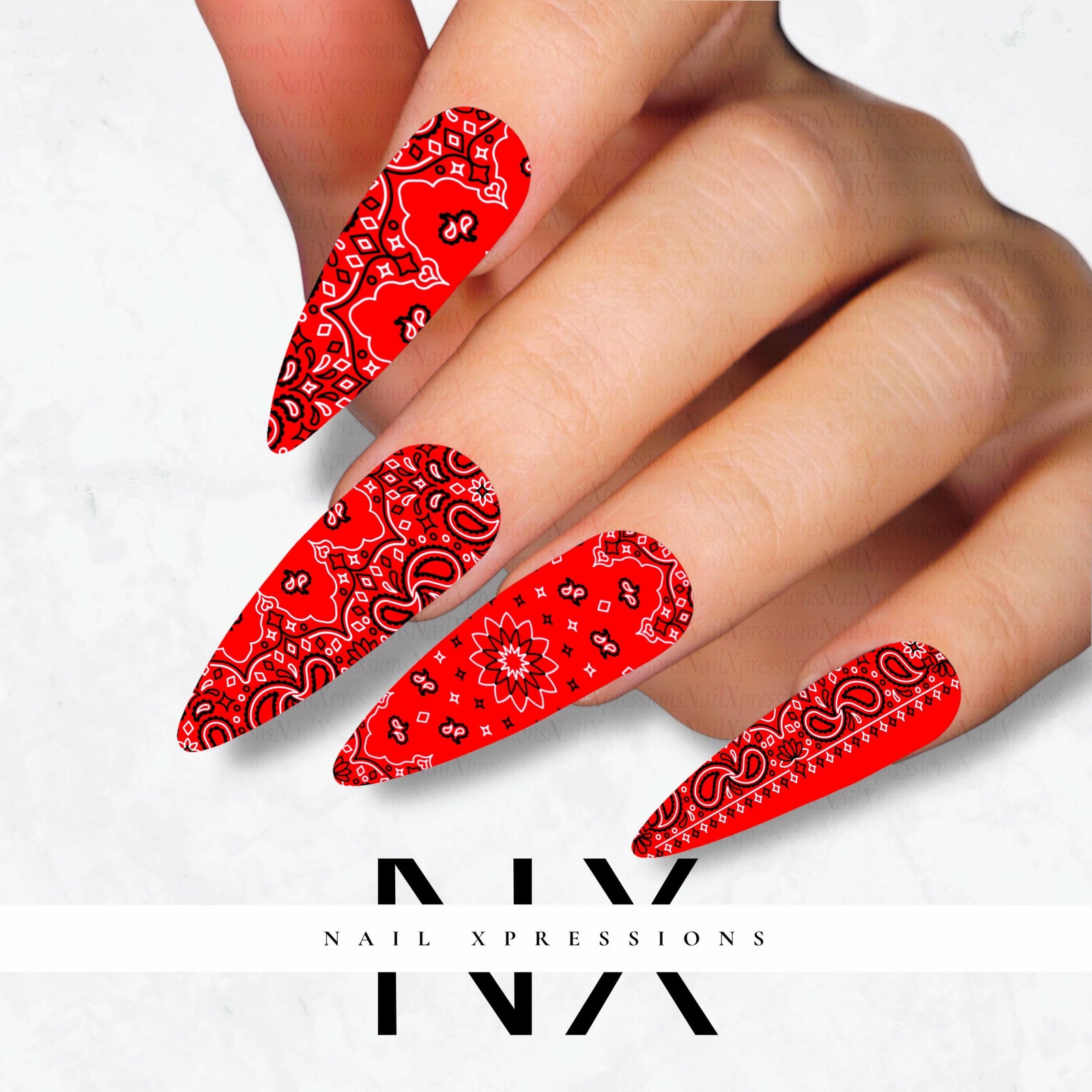 Red Bandana Nail Decals | Nail Art Water Transfer | Nail Wraps