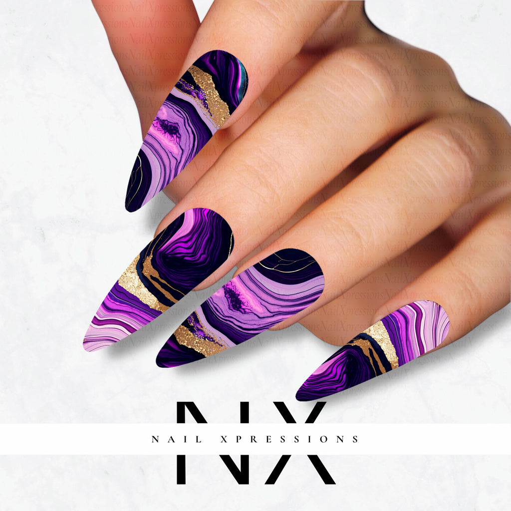 Purple Geode Crystals Nail Decals | Nail Art Water Transfer | Nail Wraps