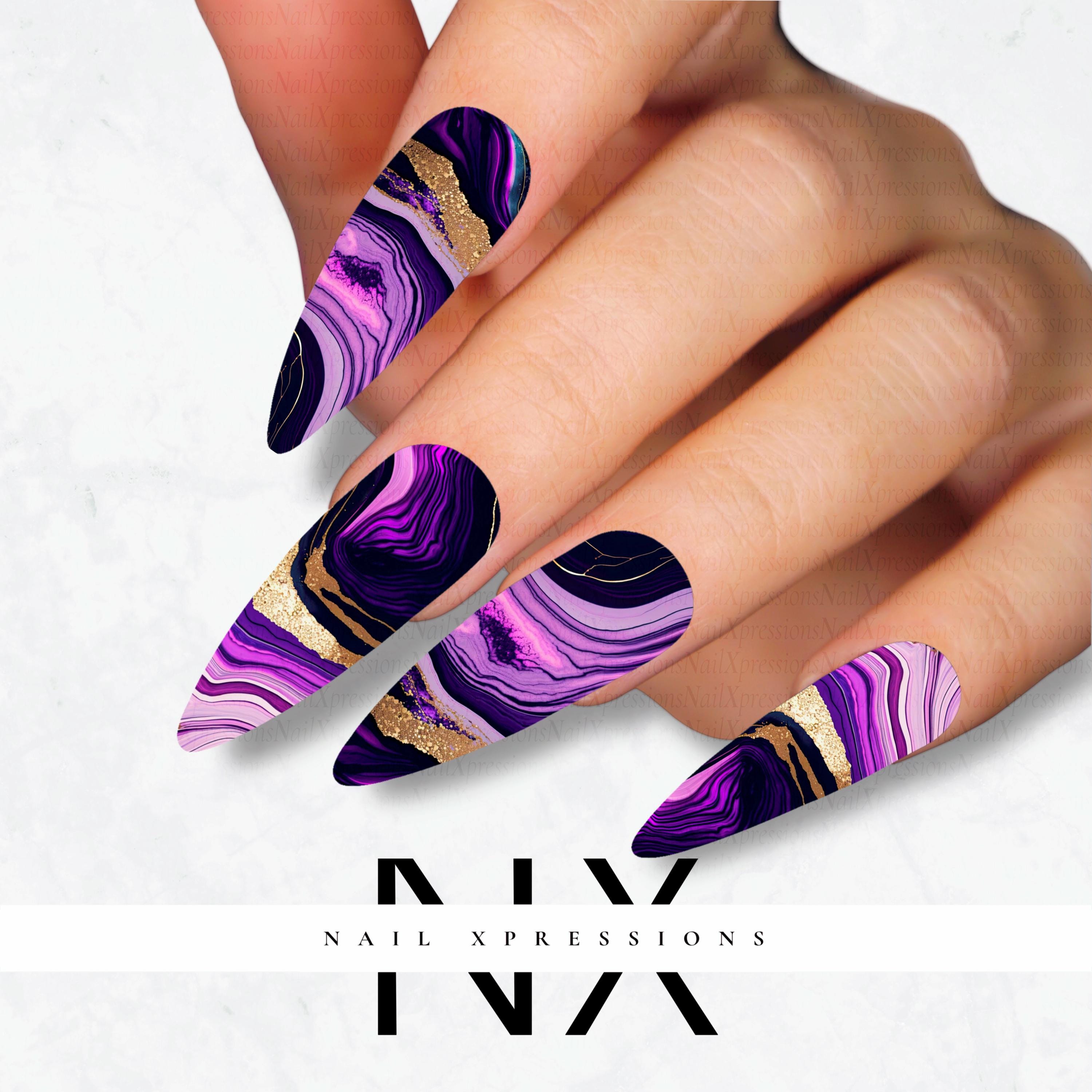 Purple Geode Crystals Nail Decals | Nail Art Water Transfer | Nail Wraps
