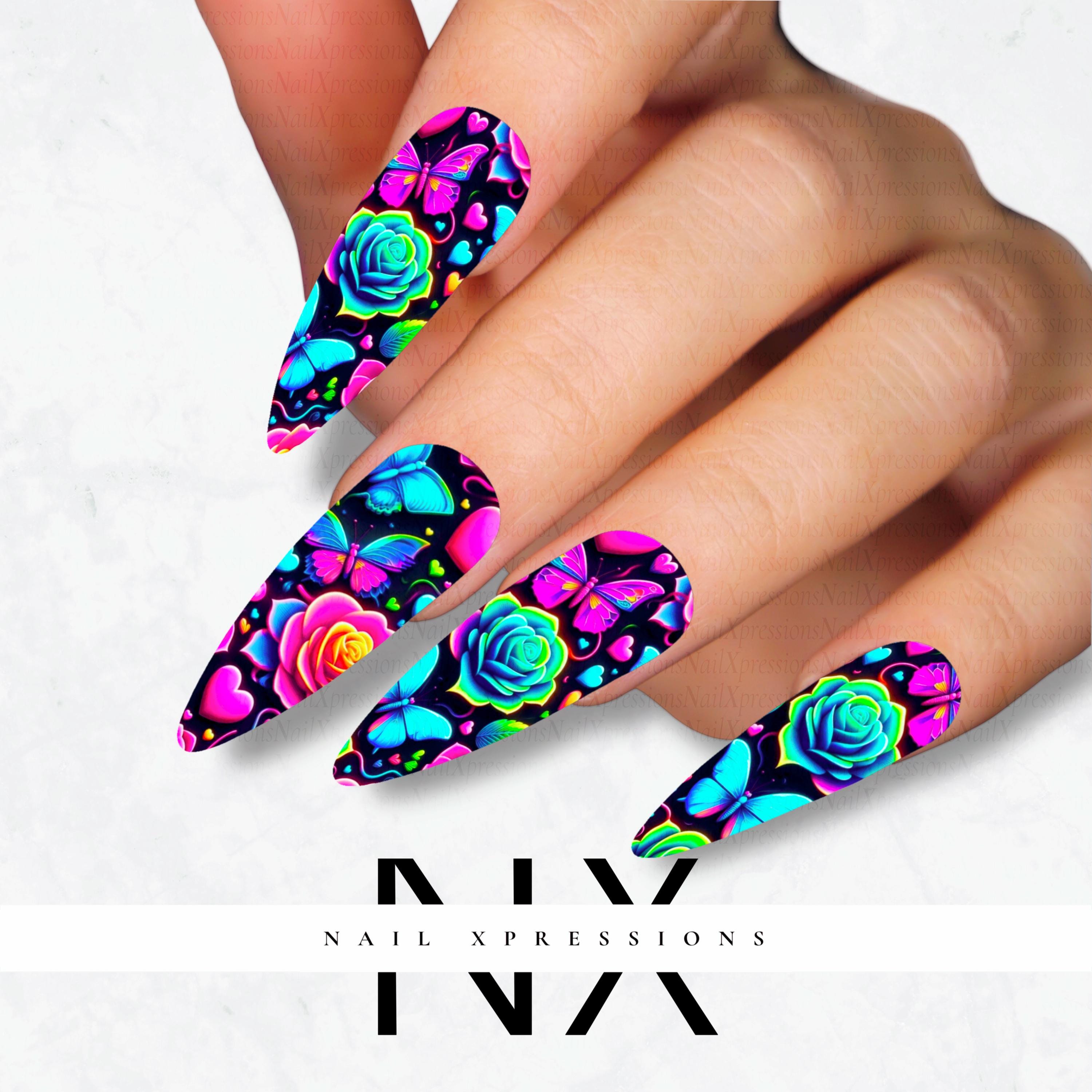 Abstract Neon Floral Nail Decals | Nail Art Water Transfer | Nail Wraps