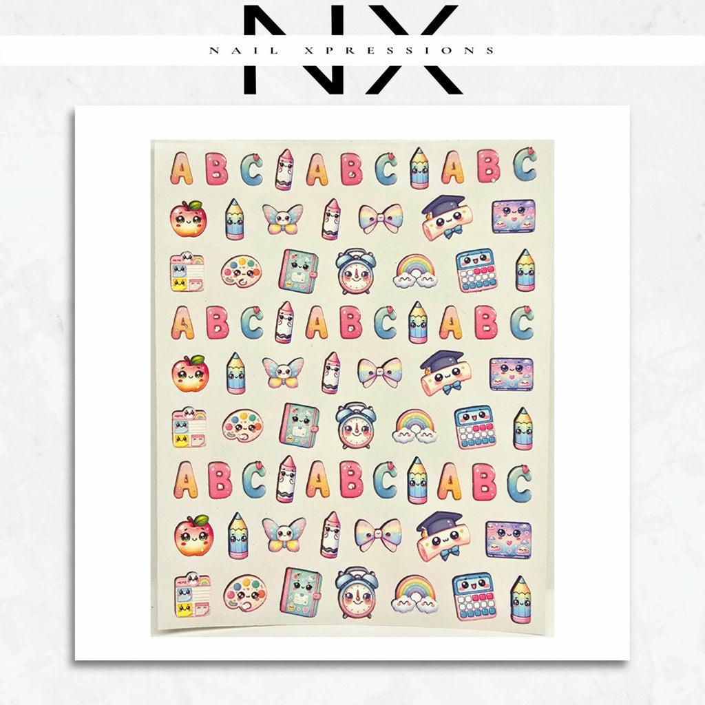 Kawaii School Vibes Nail Stickers | Nail Decals | Nail Art Decorations