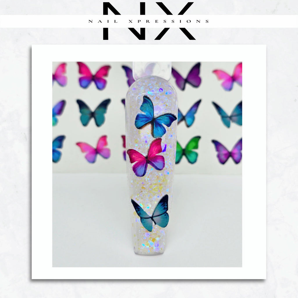 Colorful Butterfly Garden Nail Art Stickers | Water Nail Decals | Clear Nail Stickers