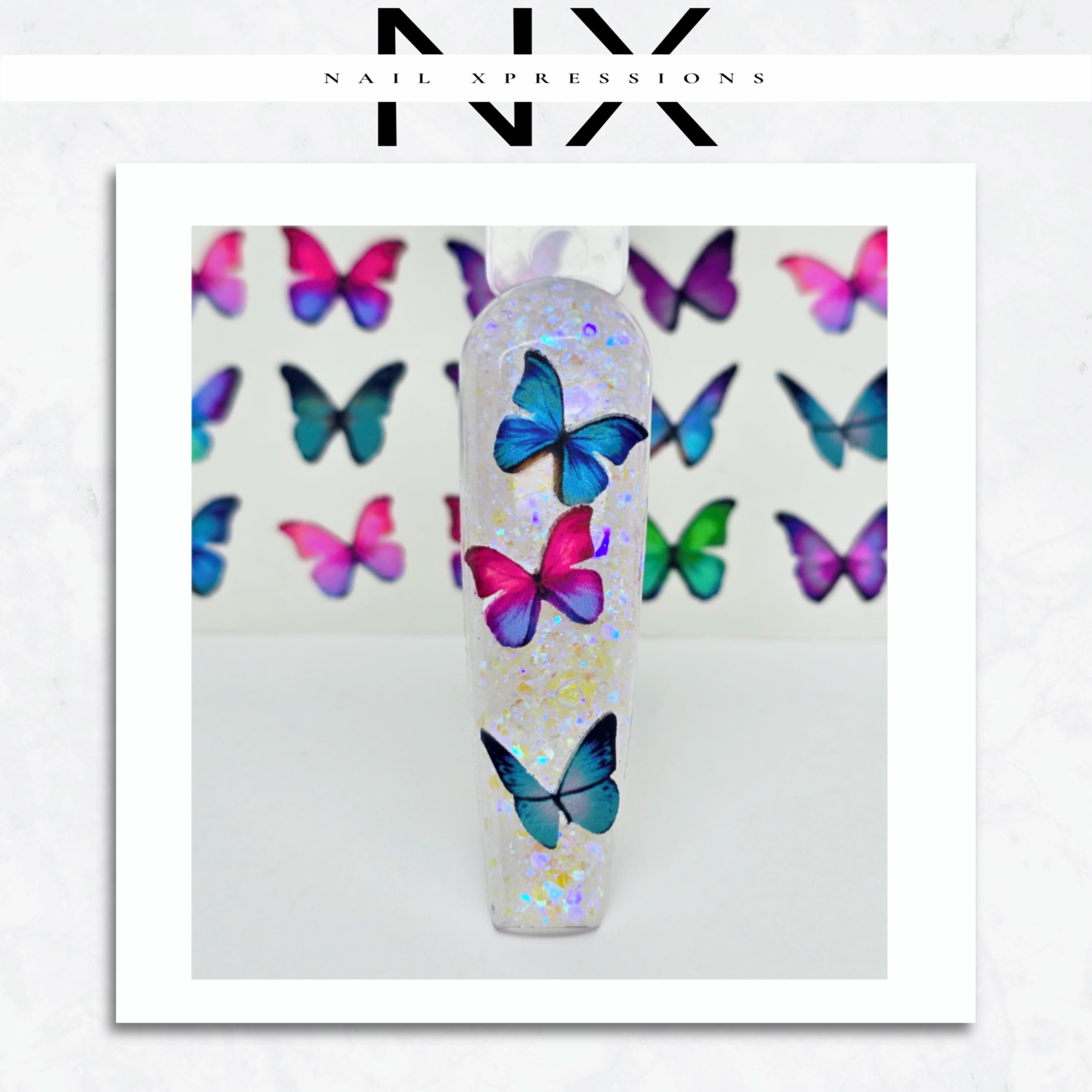 Colorful Butterfly Garden Nail Art Stickers | Water Nail Decals | Clear Nail Stickers