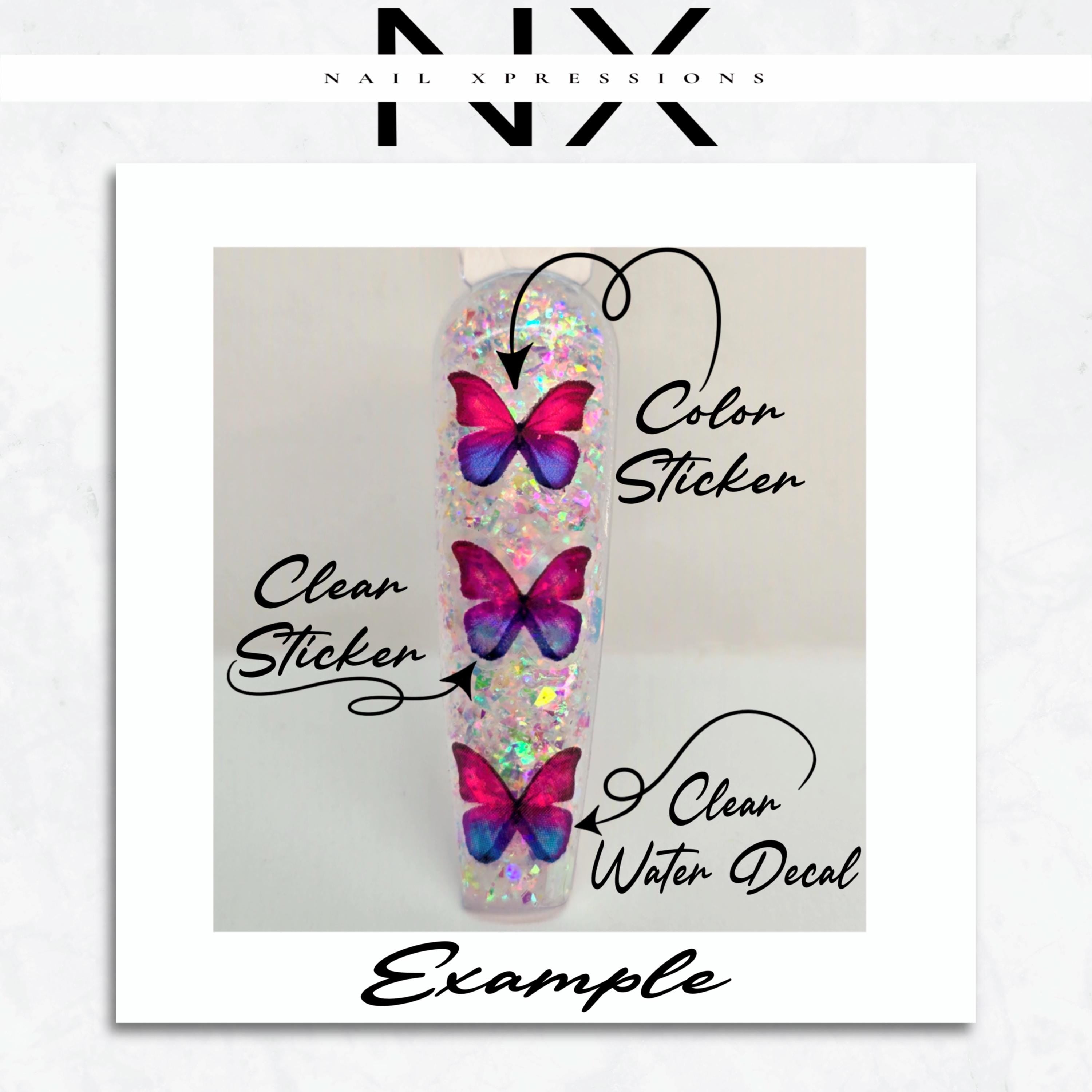 Colorful Butterfly Garden Nail Art Stickers | Water Nail Decals | Clear Nail Stickers