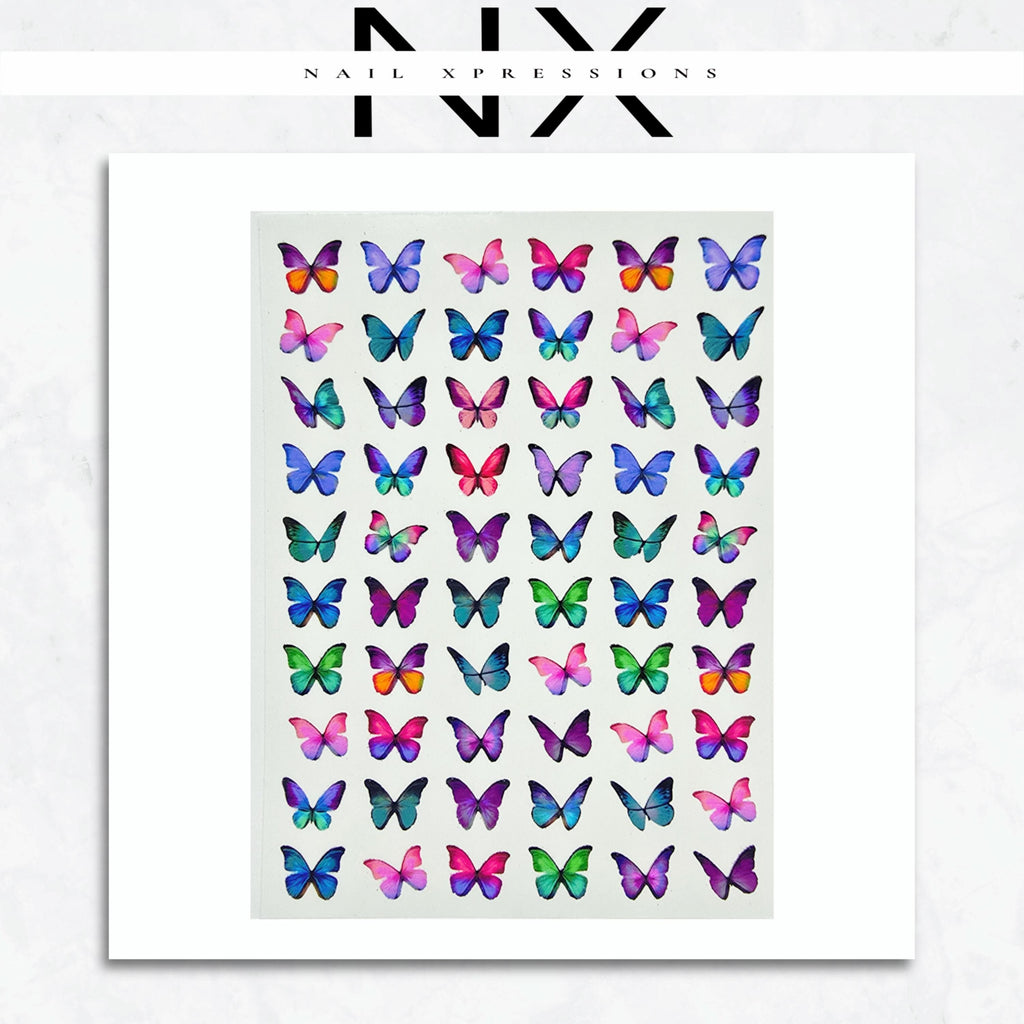 Colorful Butterfly Garden Nail Art Stickers | Water Nail Decals | Clear Nail Stickers