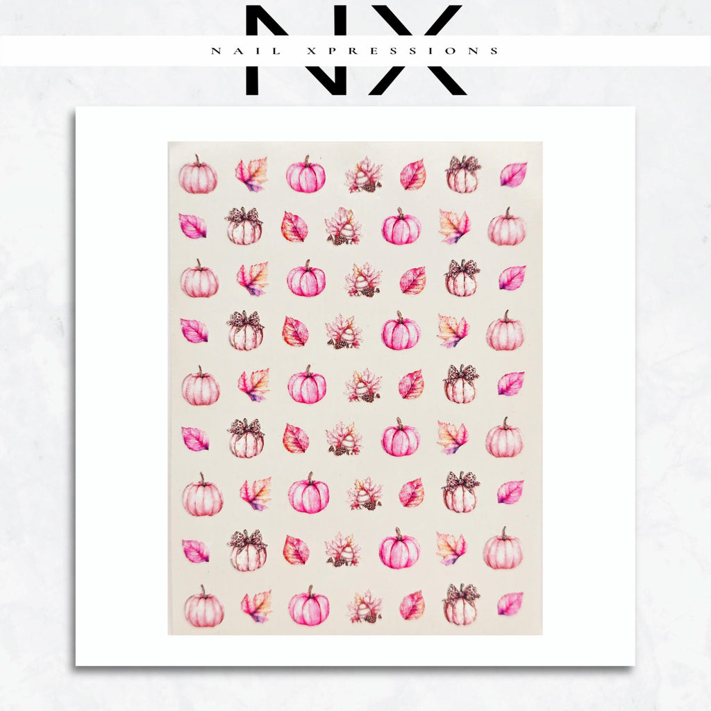 Pink Fall Leaves Nail Art Stickers | Pumpkin Pink Fall Decals | Nail Art Decorations
